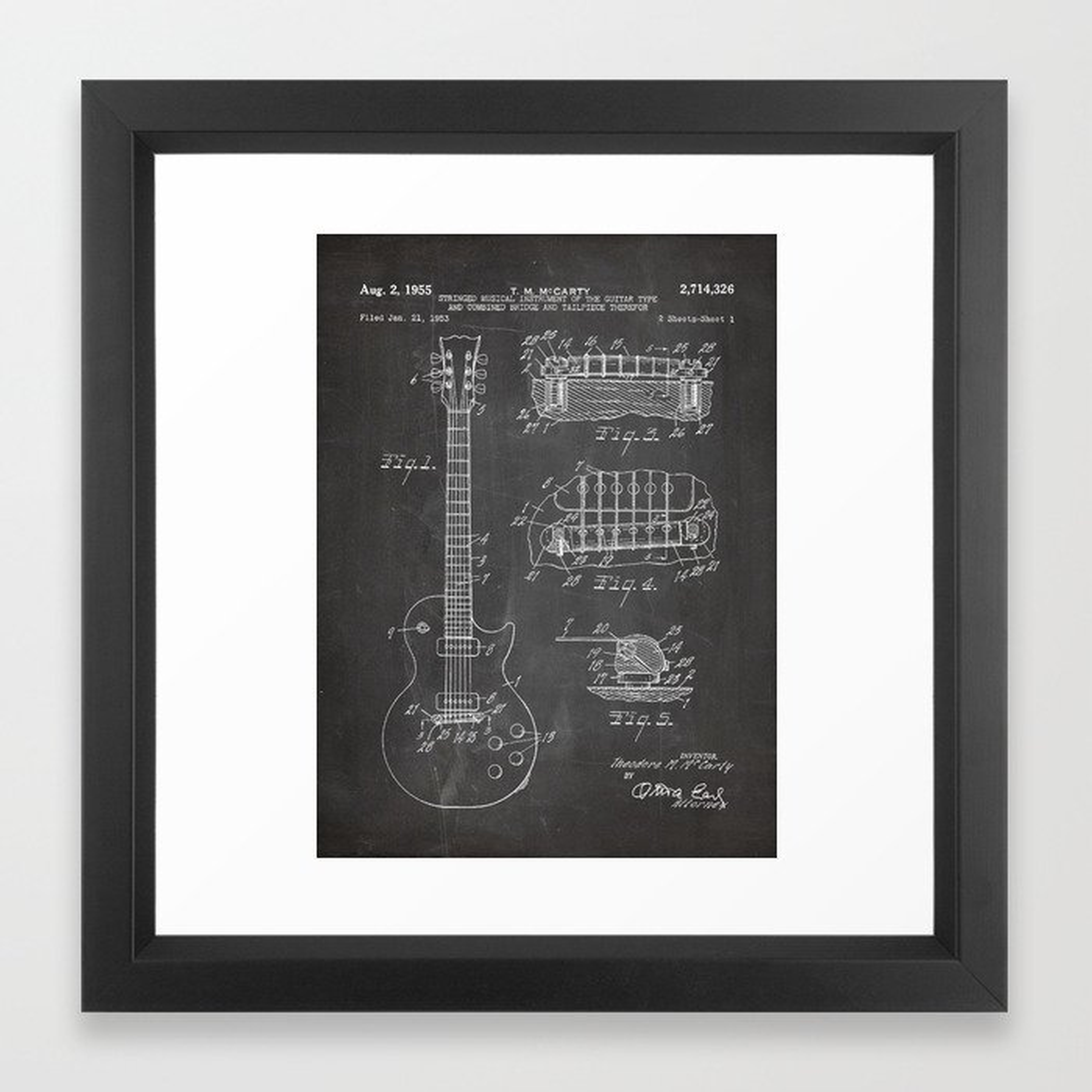 Gibson Guitar Patent - Les Paul Guitar Art - Black Chalkboard Framed Art Print, - Society6