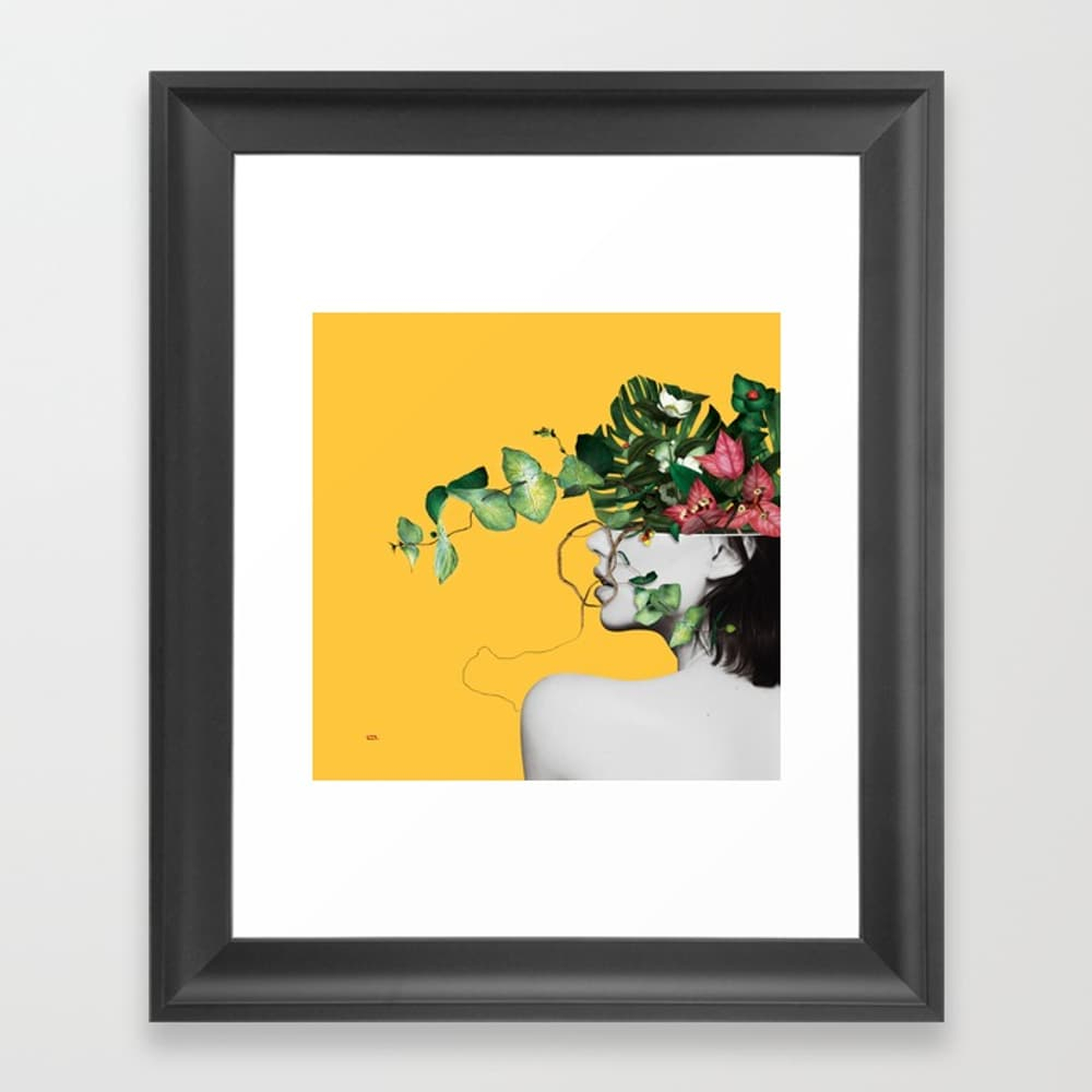 Lady Flowers Framed Art Print - Scoop Black small 15" x 21" by Linco7n - Society6