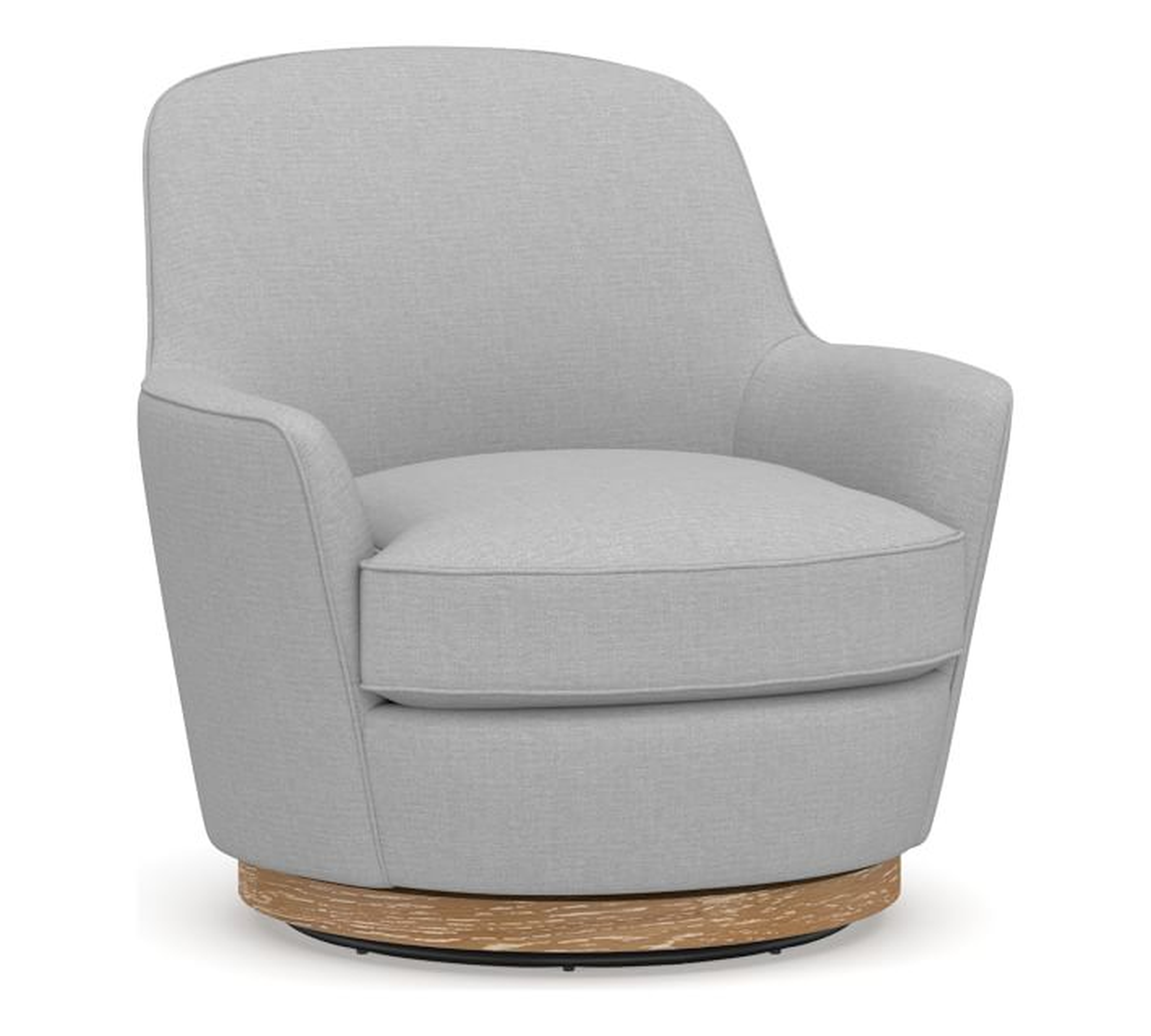 Larkin Upholstered Swivel Armchair, Polyester Wrapped Cushions, Brushed Crossweave Light Gray - Pottery Barn