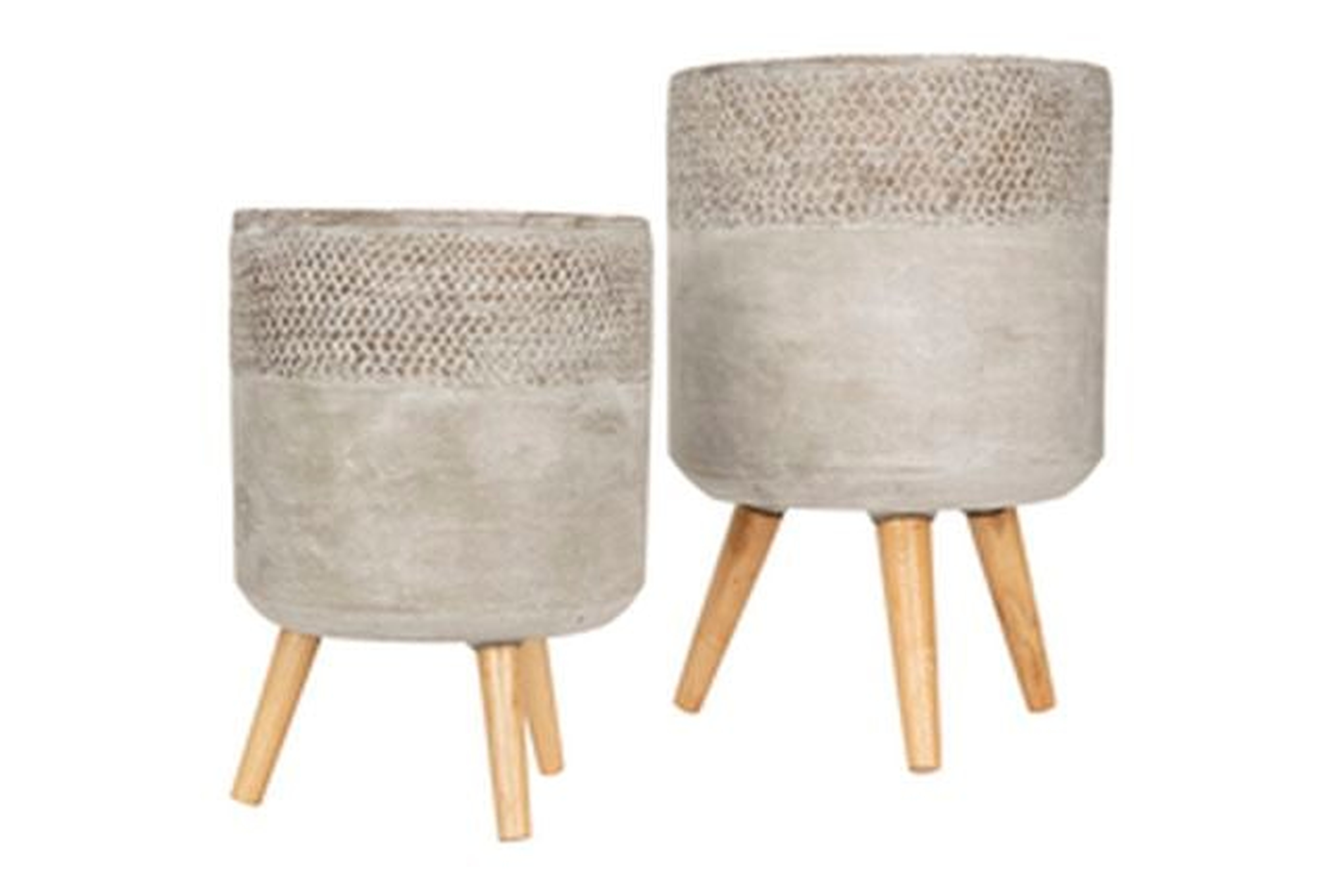 Grey Cement Planter with Removable Wood Legs (Set of 2 Sizes) - Nomad Home