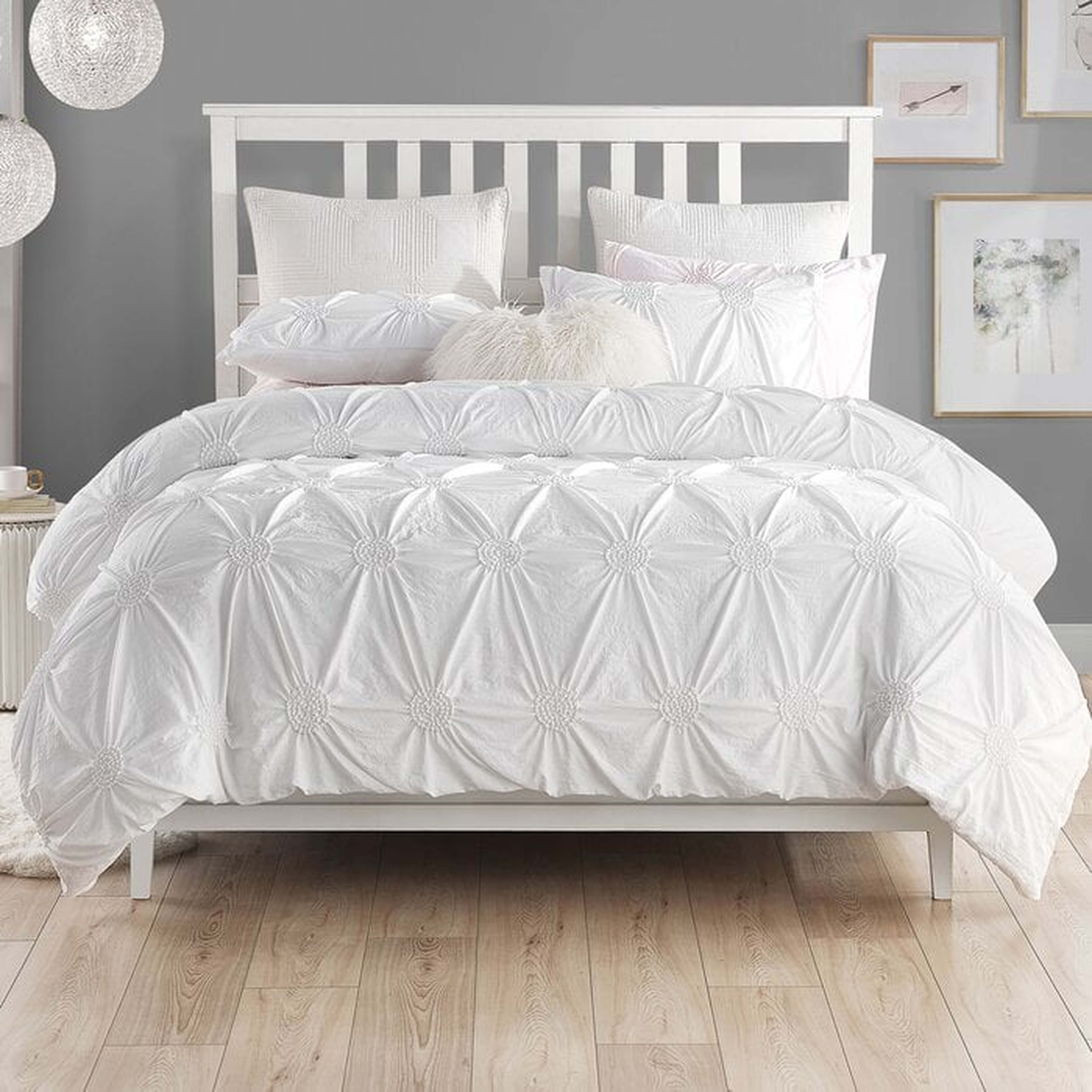 Ruched Pintuck Rosette Duvet Cover Set - Wayfair