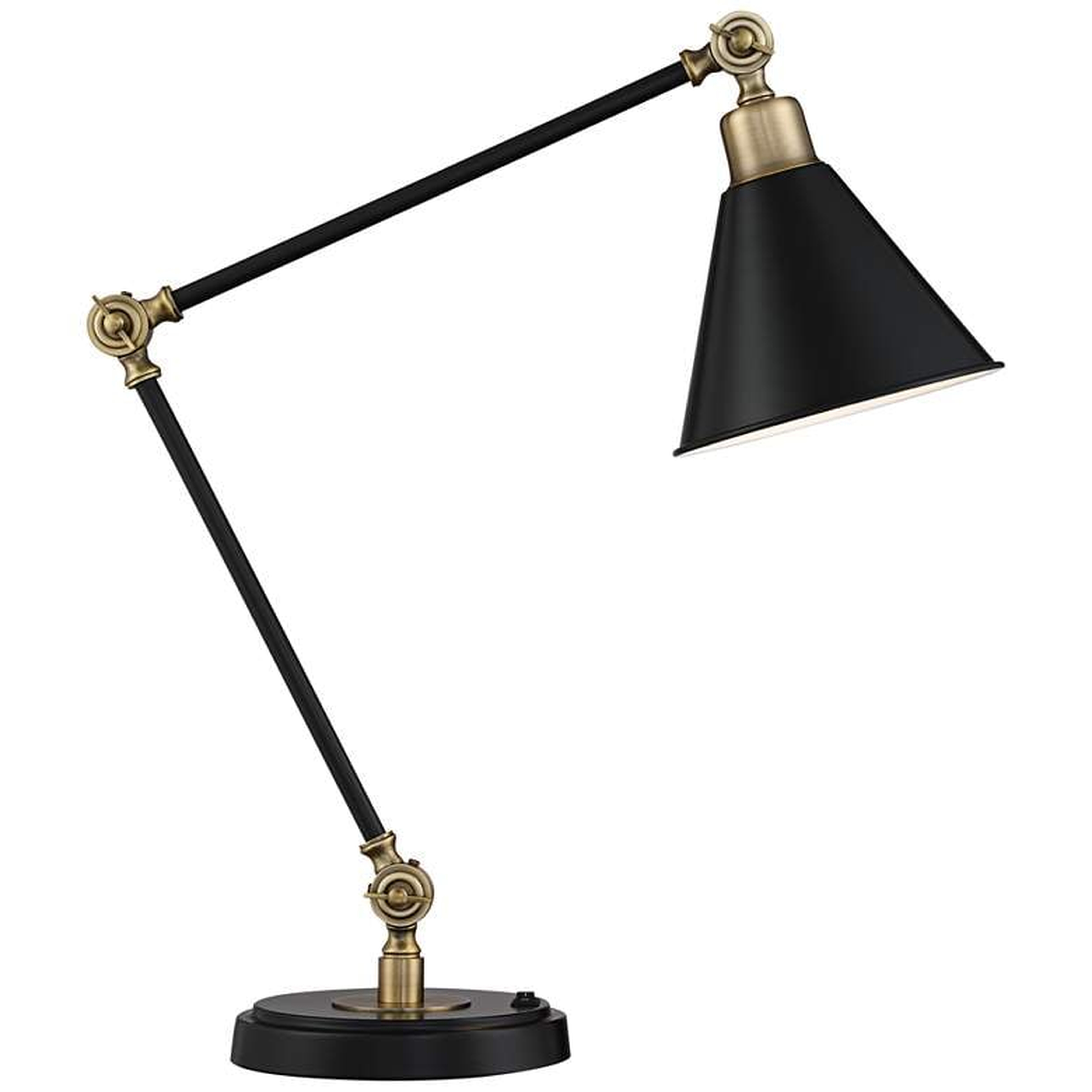Wray Black Antique Brass Adjustable Desk Lamp with USB Port - Lamps Plus