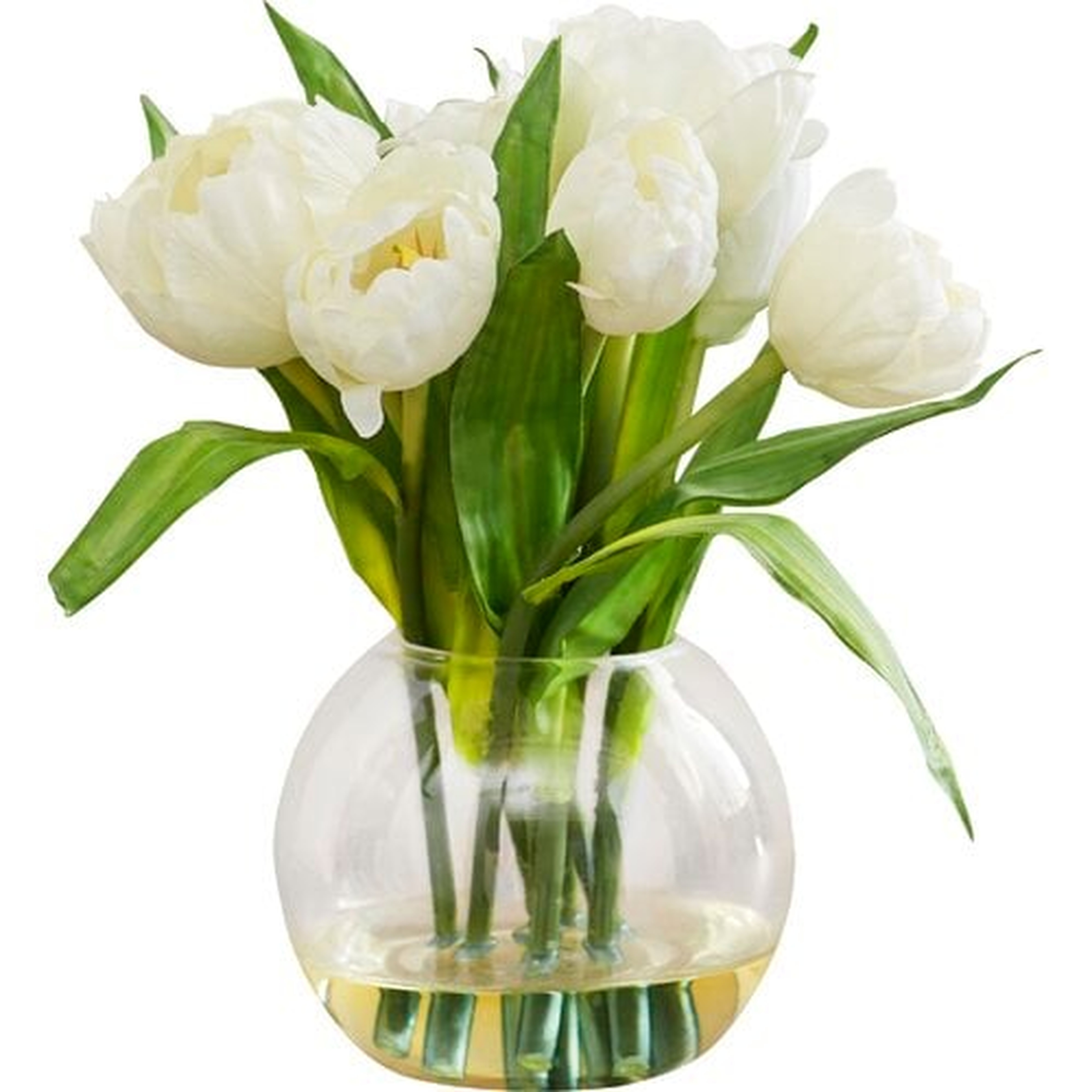 Tulips Arrangement with Vase, White - Wayfair