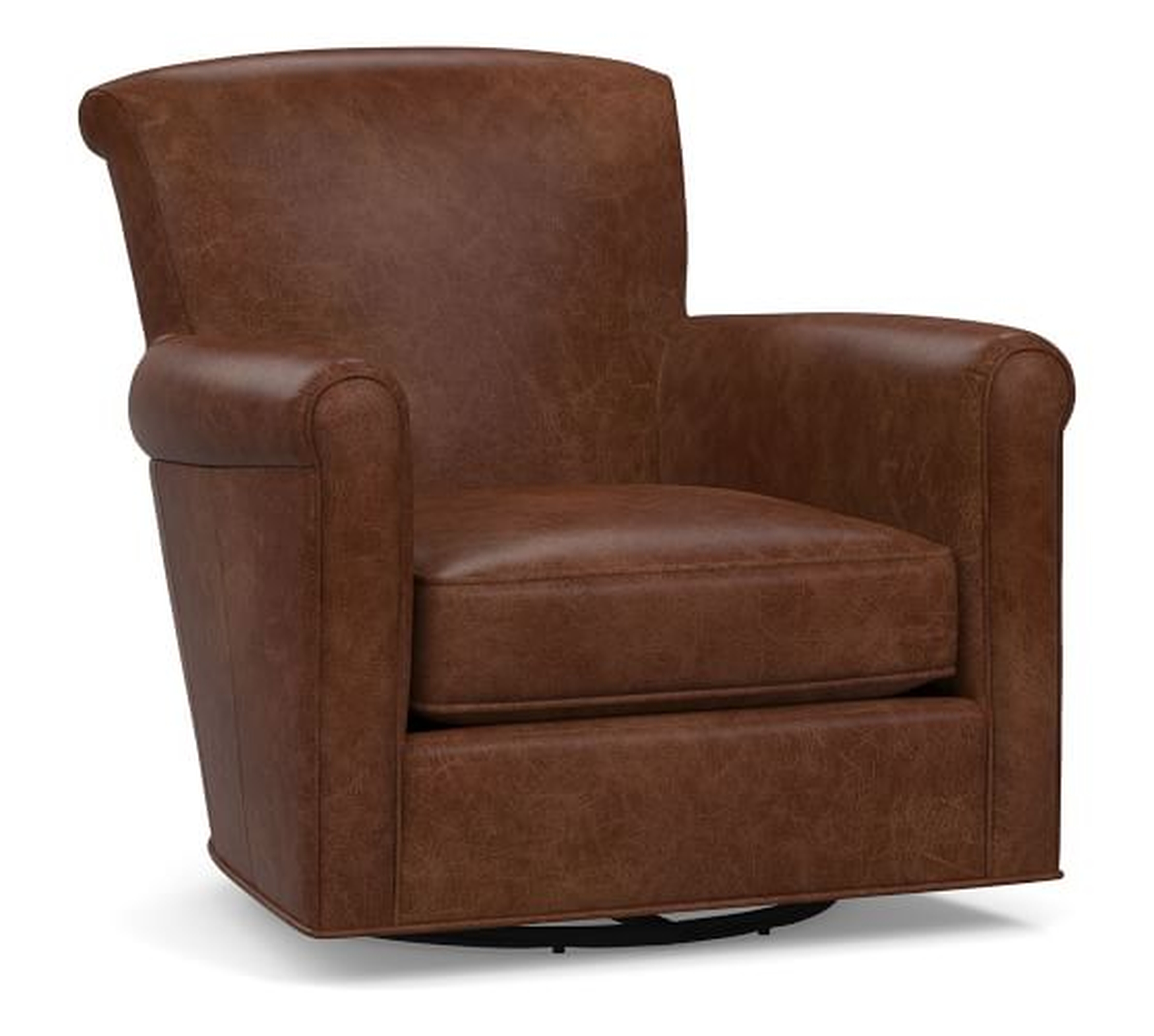 Irving Leather Swivel Armchair, Polyester Wrapped Cushions, Statesville Molasses - Pottery Barn