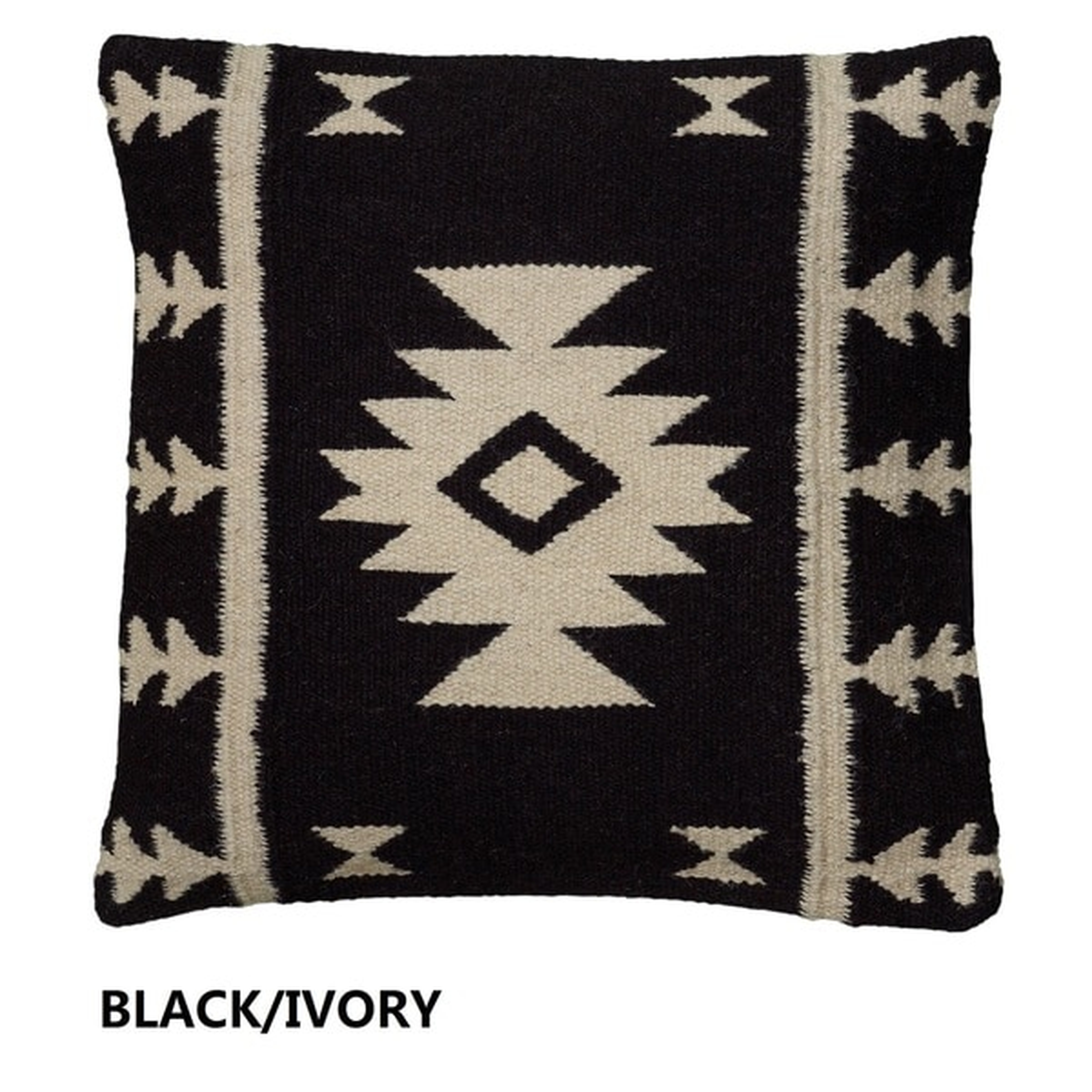 Woven Southwest-patterned Decorative Throw Pillow 18x18 with insert - Black/Ivory - Overstock