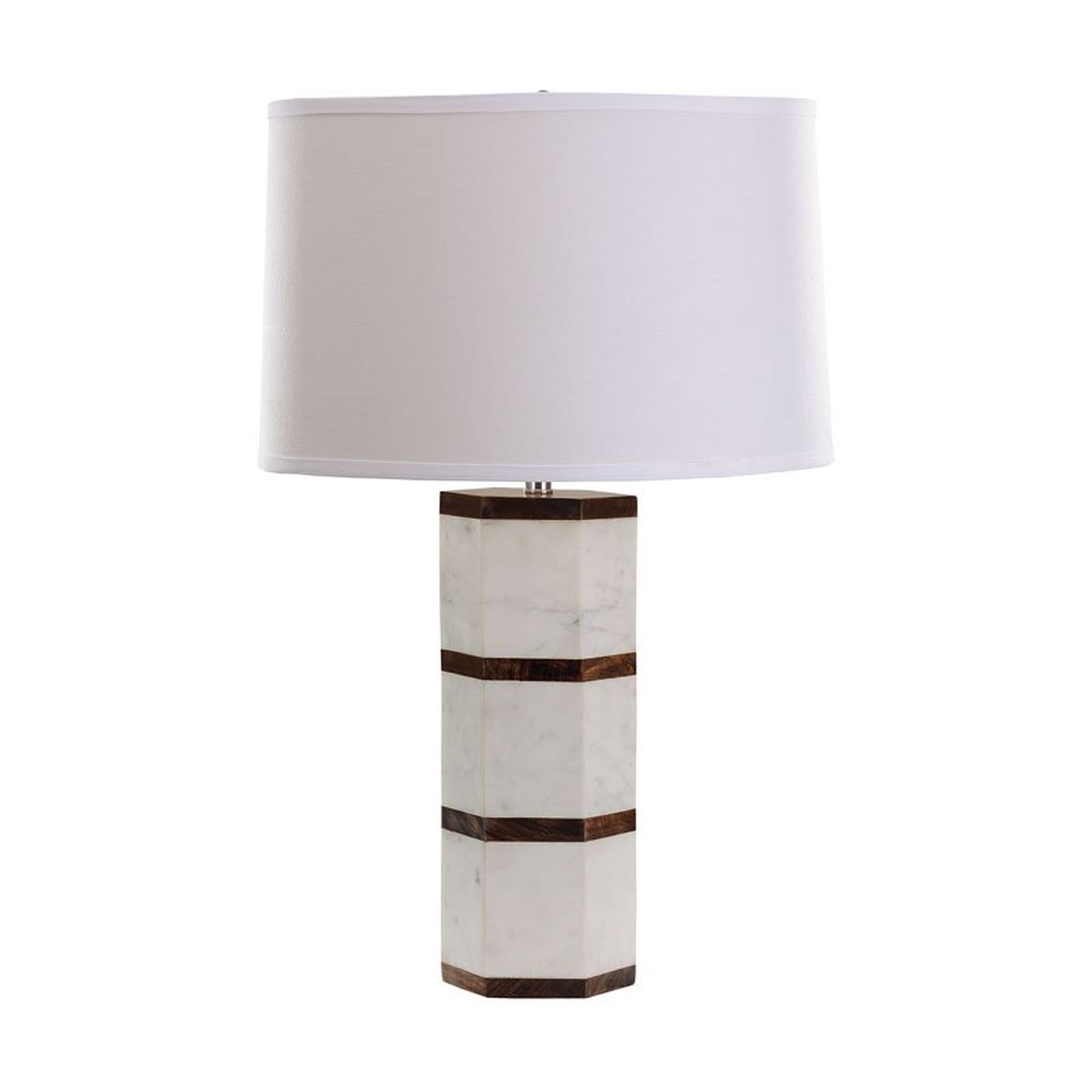 White Marble And Wood Hexagon Table Lamp - Elk Home