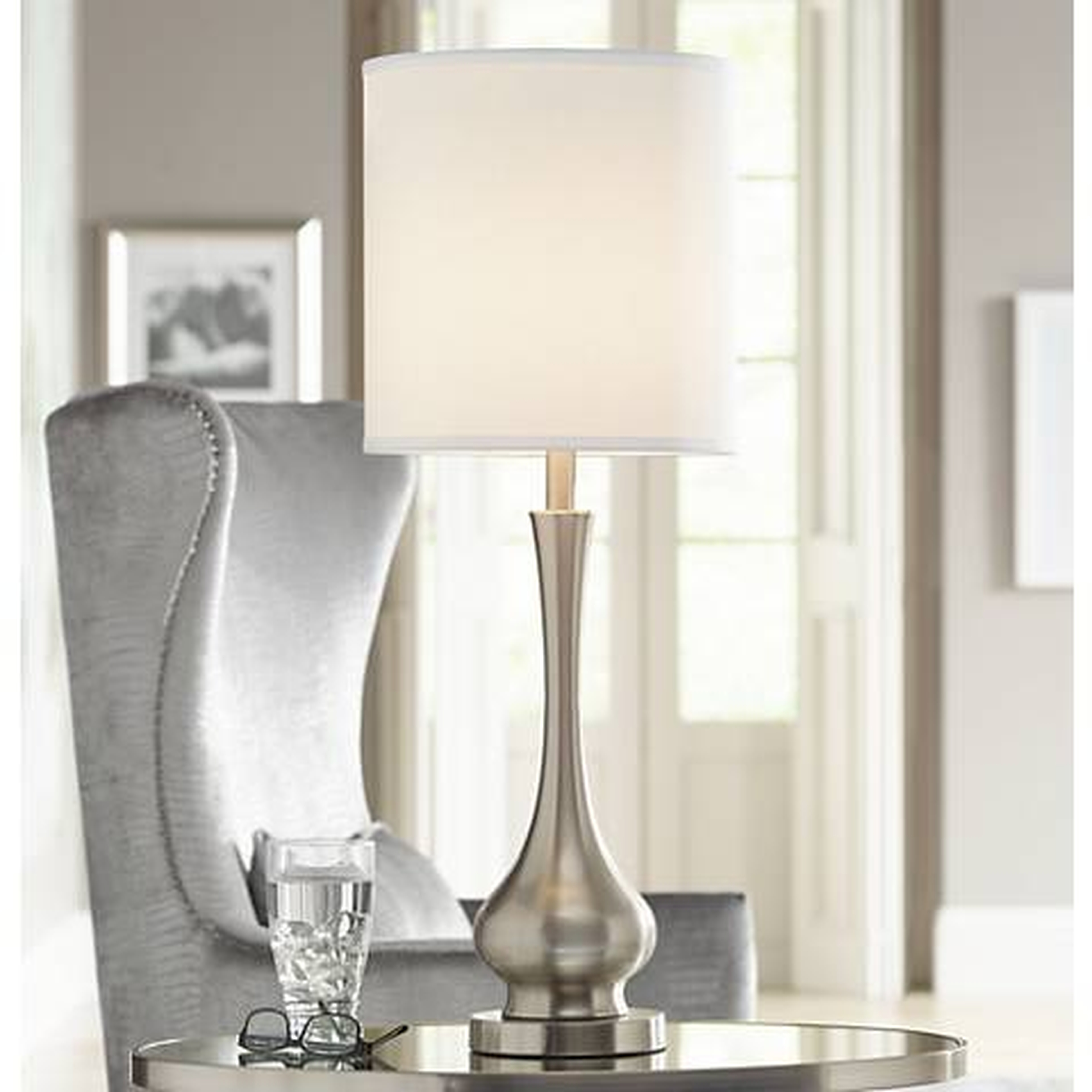 Possini Euro Sleek Gourd 32" High Modern Brushed Nickel Table Lamp - Lamps Plus