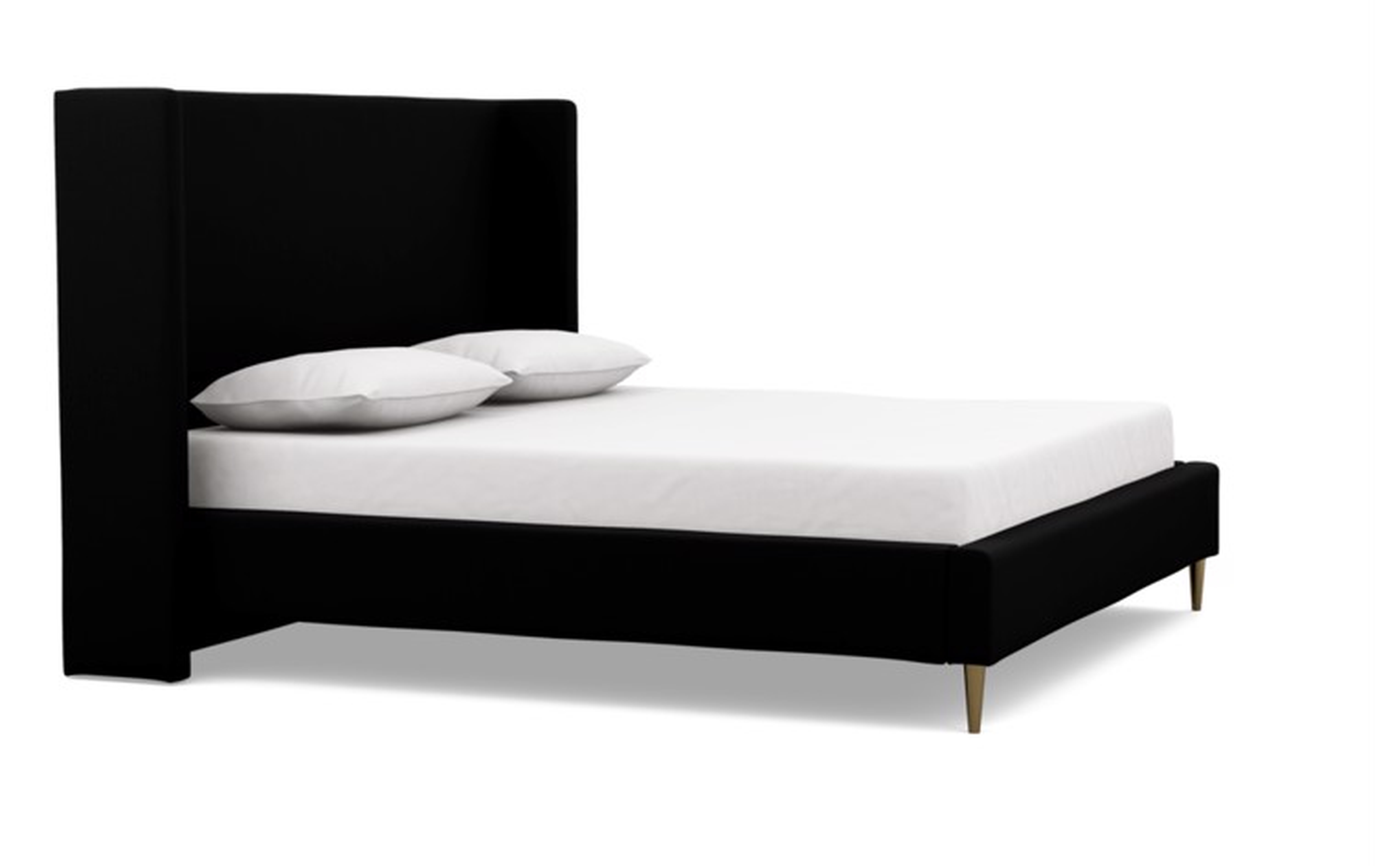 CUSTOM: Oliver Cal King Bed - Panther Heavy Cloth, Brass Plated Tapered Round Metal legs, High 54" headboard - Interior Define