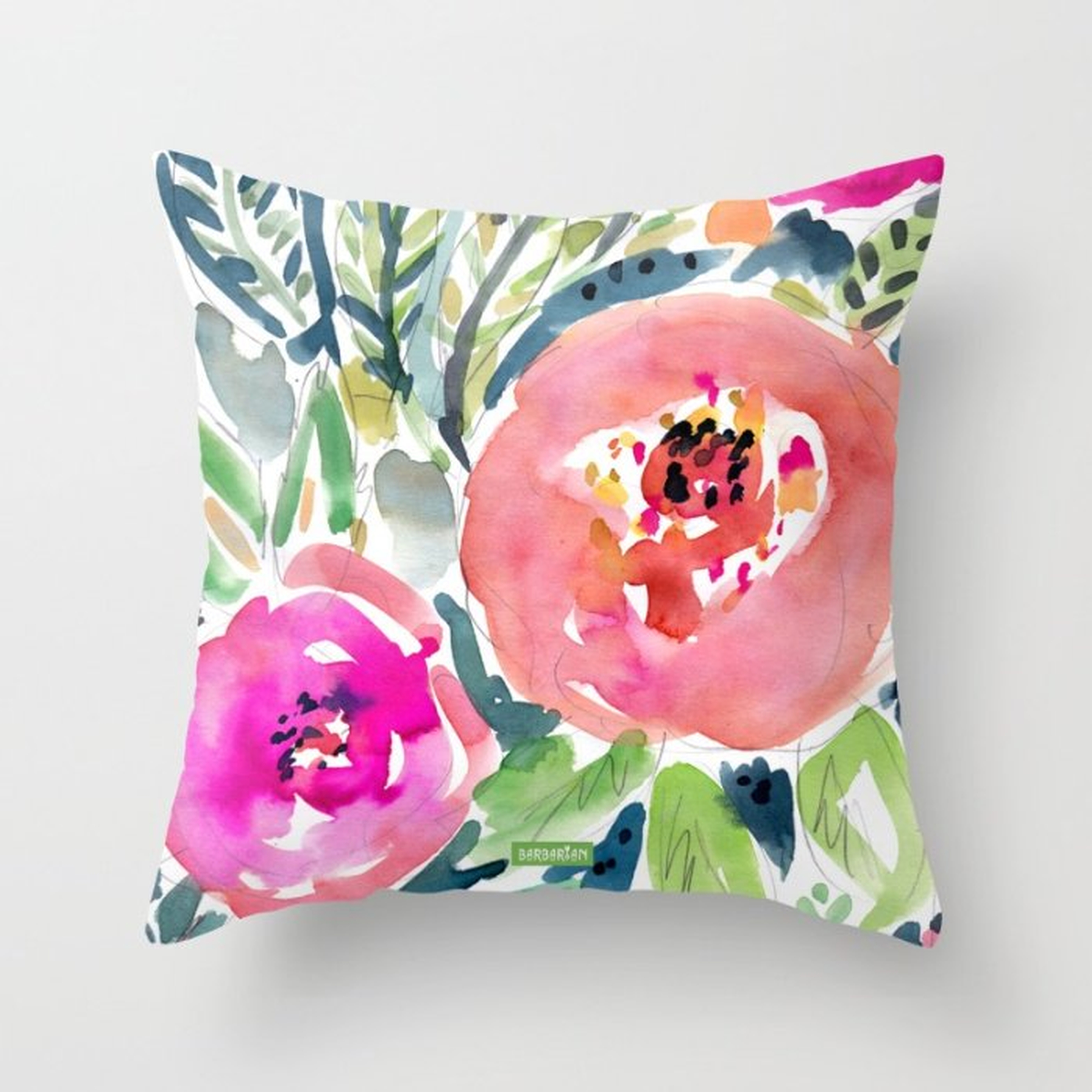 Peach Floral Pillow - 18" x 18" - Down Insert - Society6