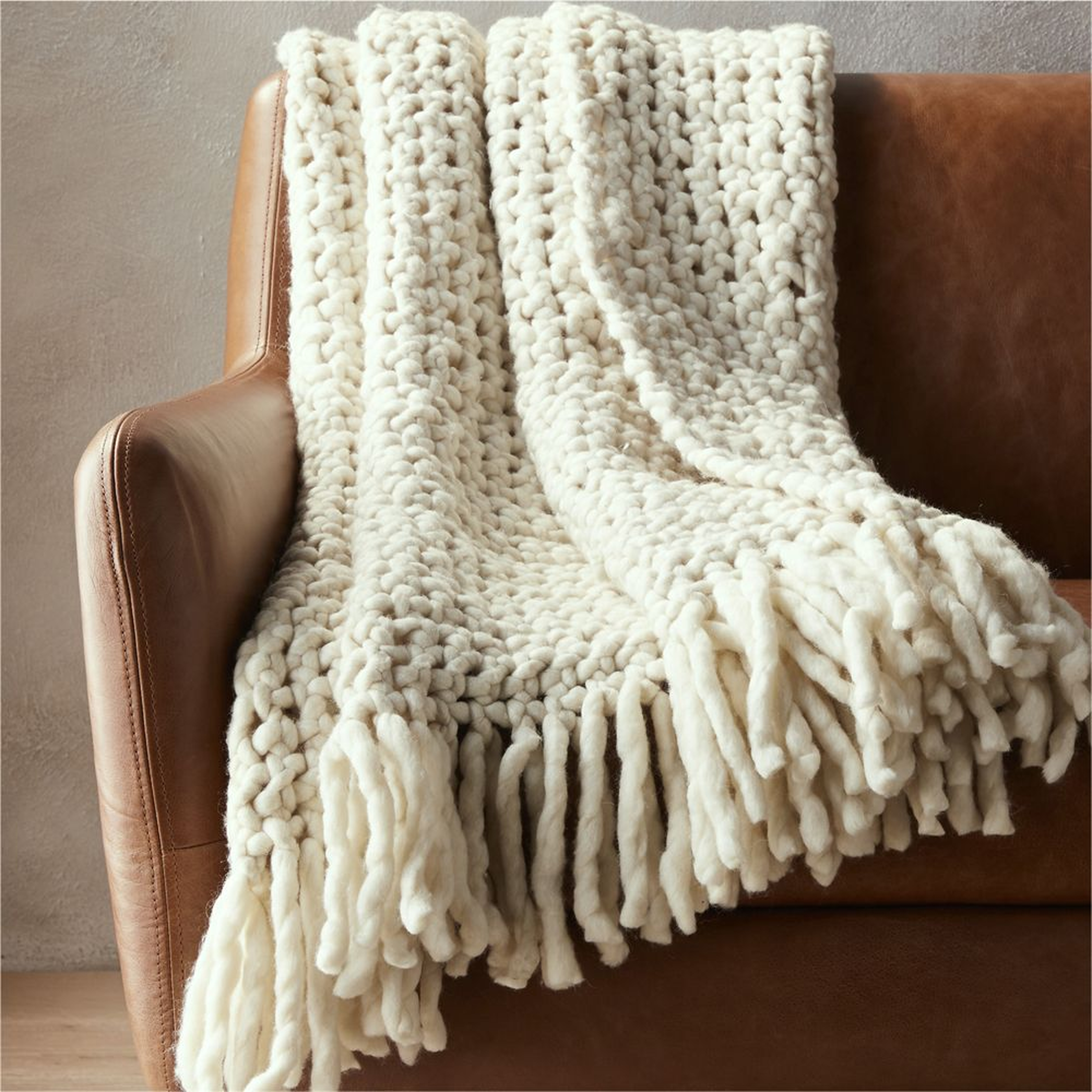 Overlook White Chunky Knit Throw Blanket - CB2