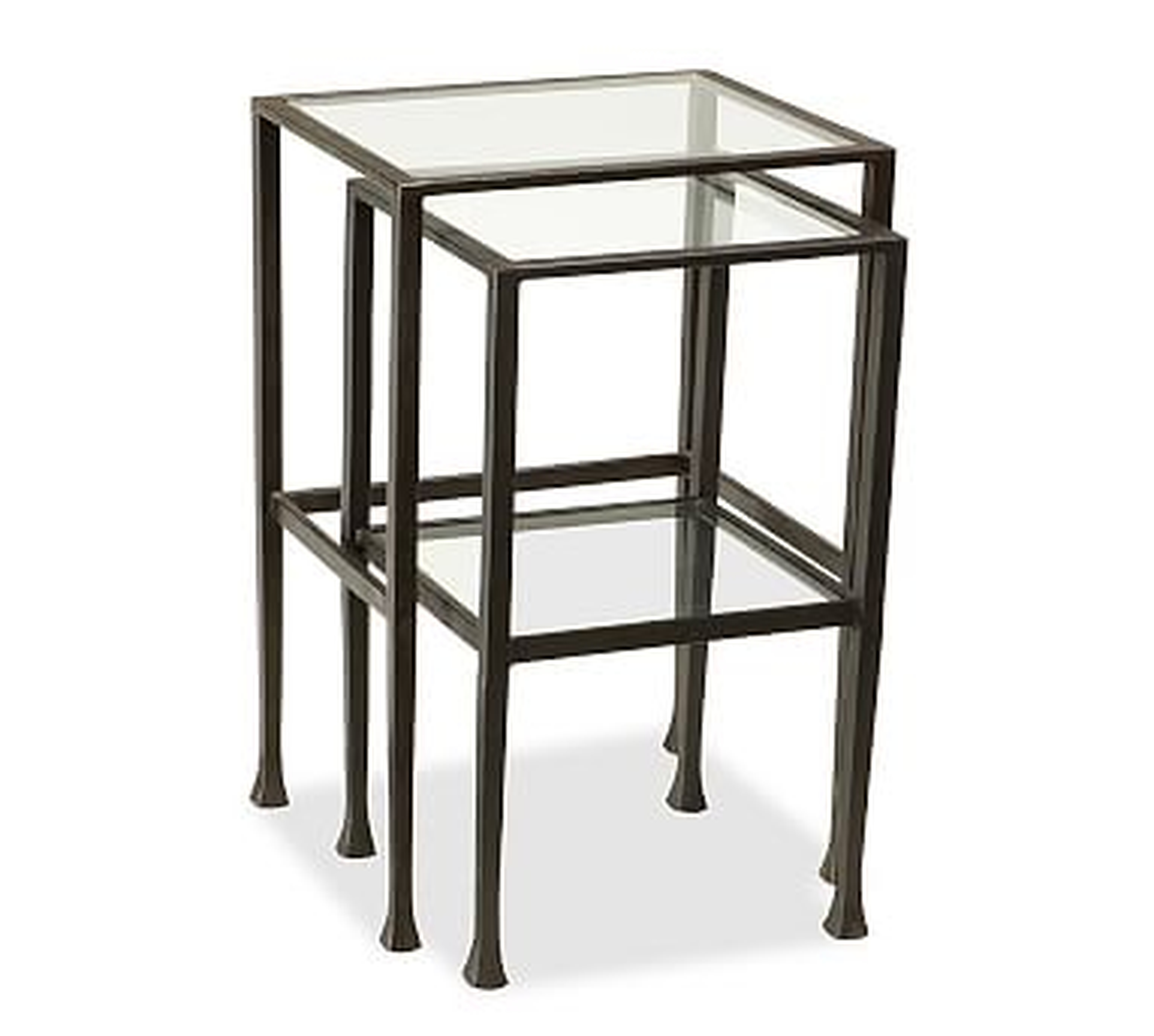 Tanner Metal &amp; Glass Nesting Tables, Set of 2, Matte Iron-Bronze finish, Premium In-Home Delivery - Pottery Barn