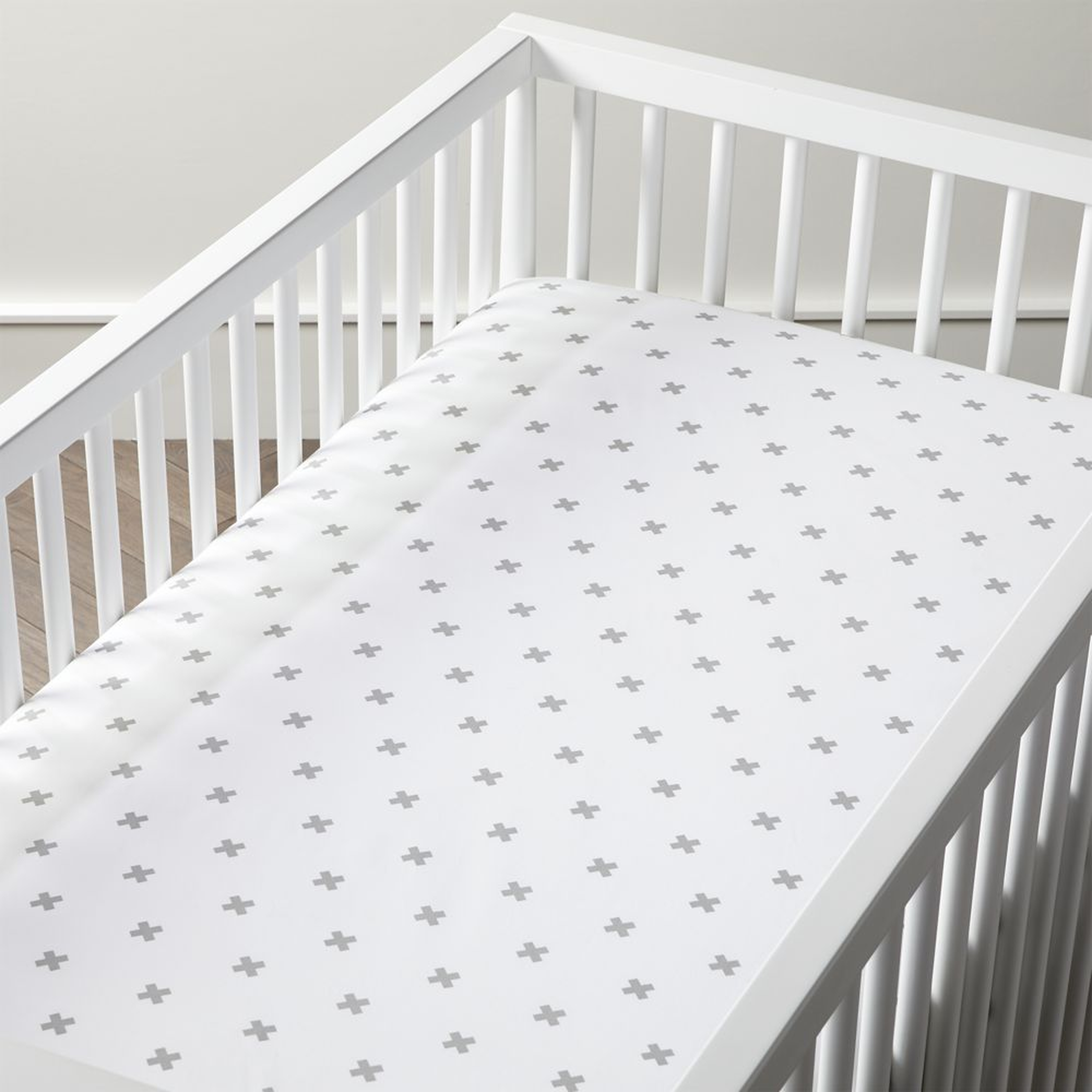 Organic Grey Plus Sign Crib Fitted Sheet - Crate and Barrel