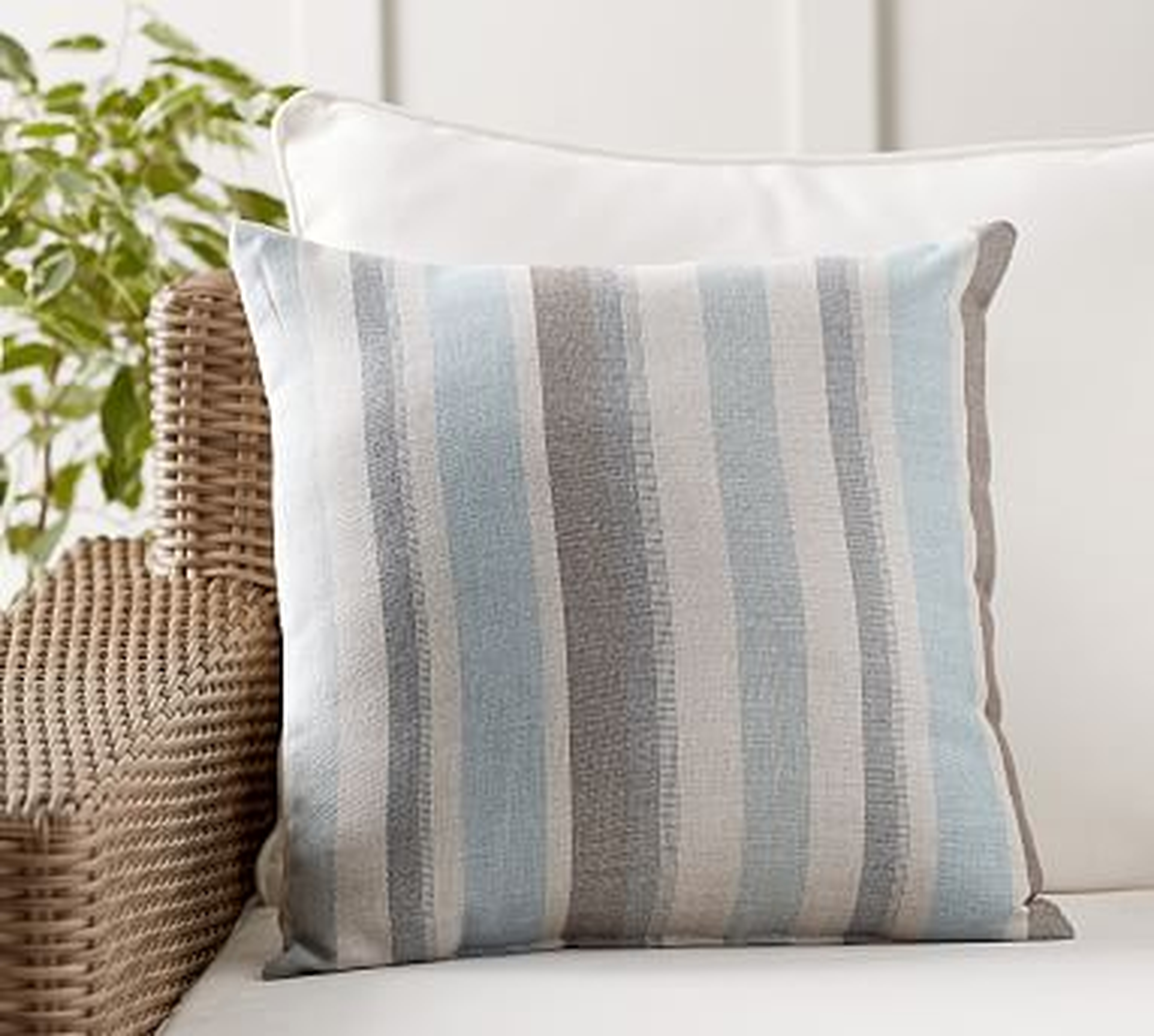 Sunbrella(R), Dayren Striped Outdoor Pillow, 20", Spa Blue - Pottery Barn
