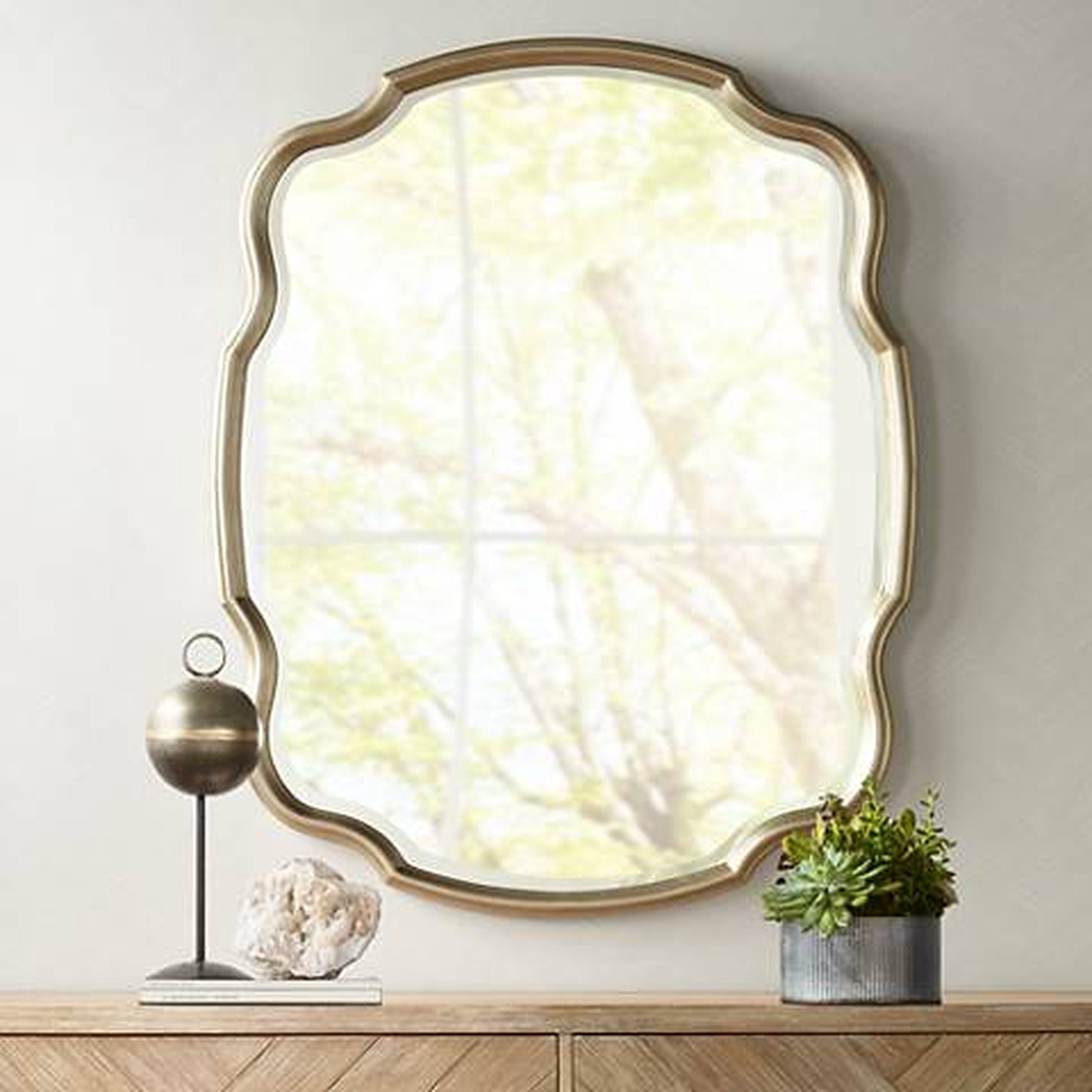 Melba Champagne Curved 34 1/4"x42 1/2" Wall Mirror - Lamps Plus