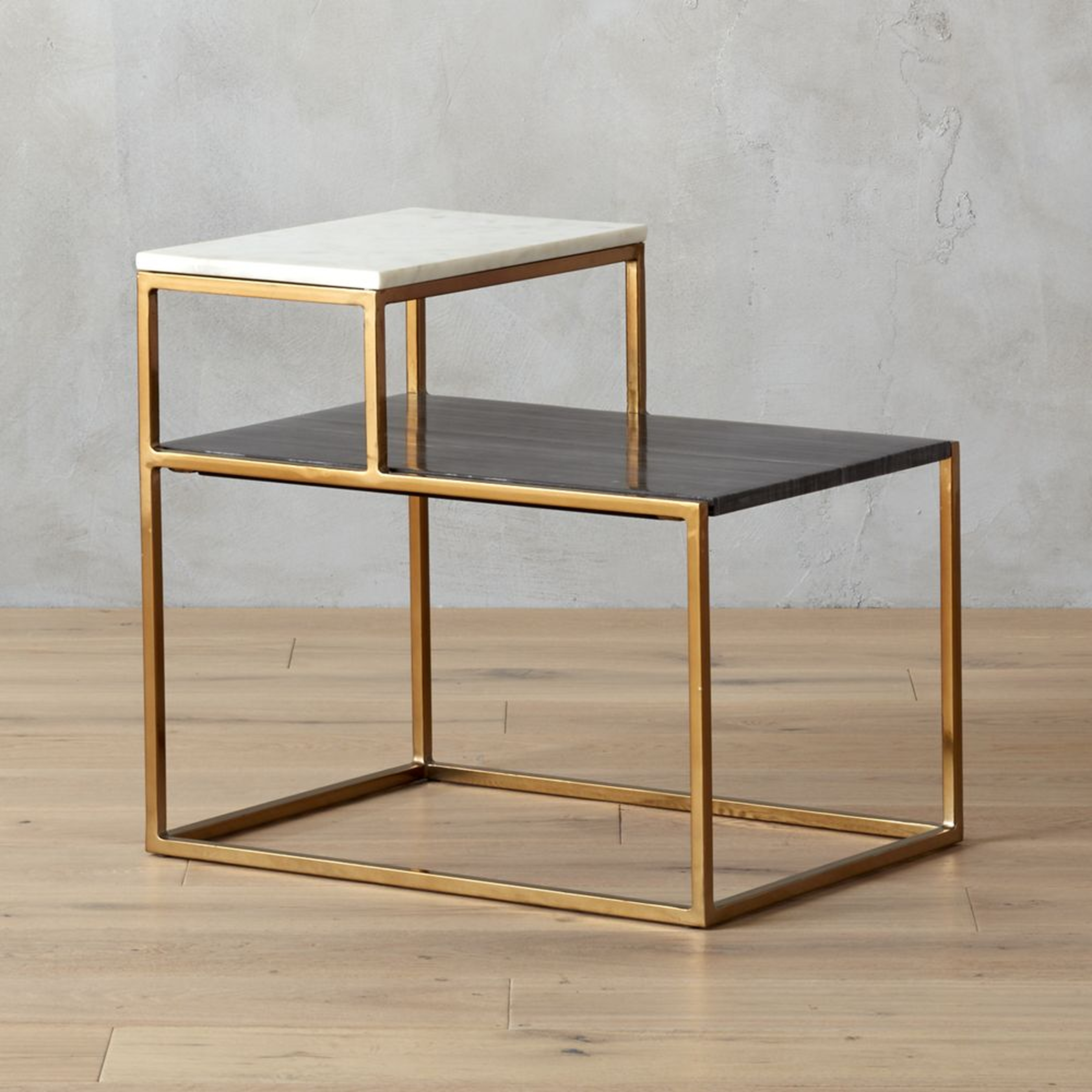 2 tone grey and white marble side table RESTOCK Late April 2022 - CB2