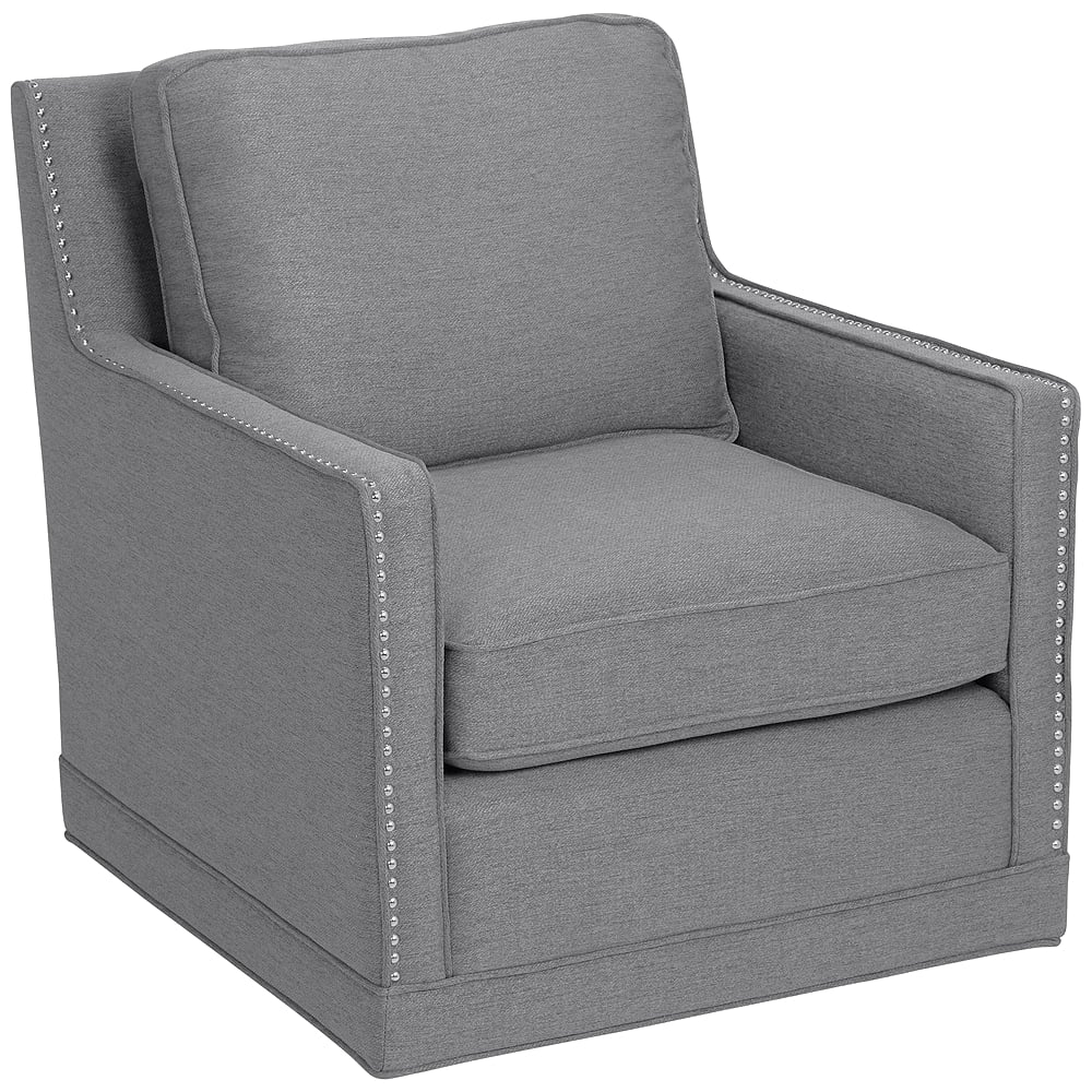 Clinton Mica Gray Linen Fabric Swivel Chair - Style # 21P46 - Lamps Plus
