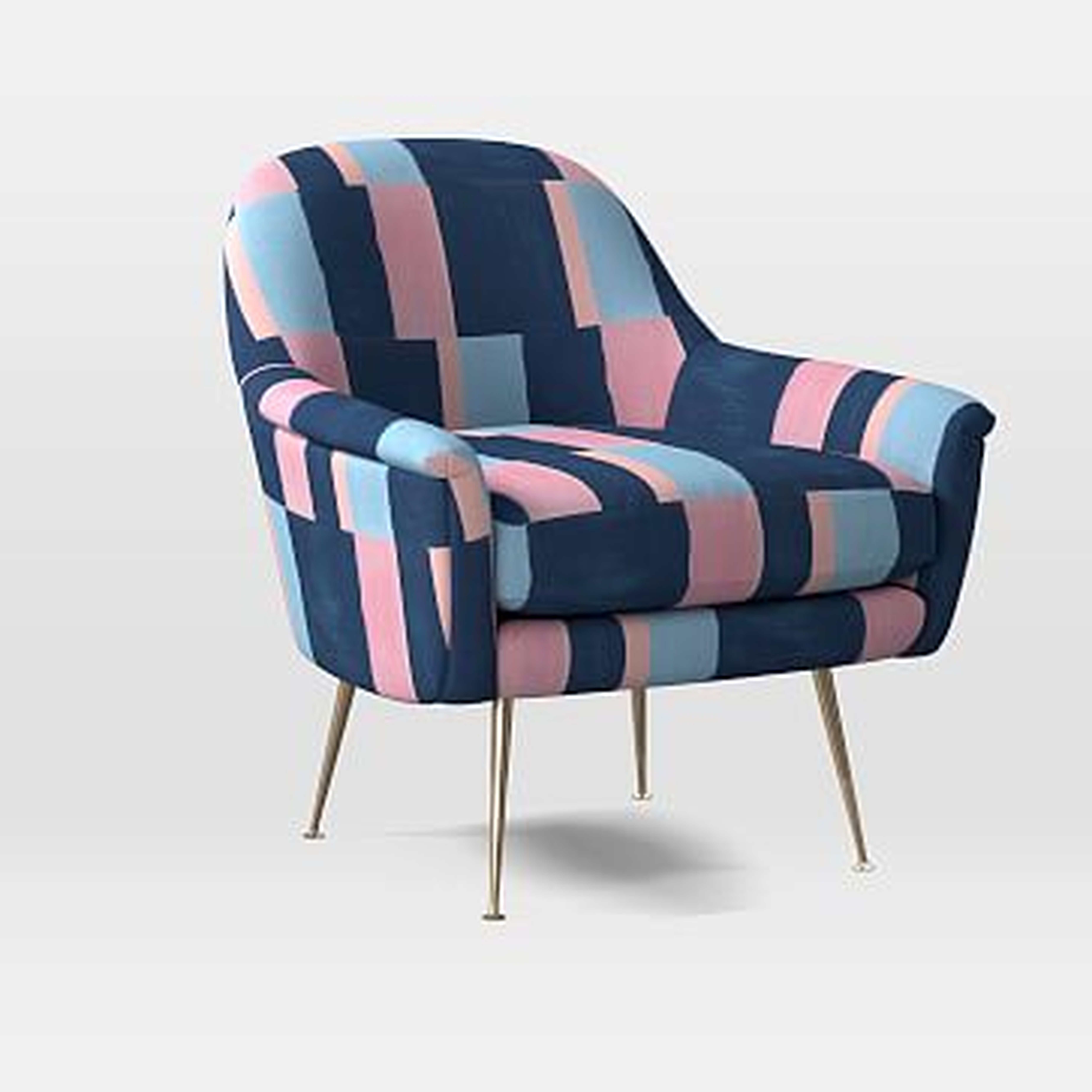 Phoebe Midcentury Chair, Poly, Colorblock, Pink Blue Multi, Brass - West Elm