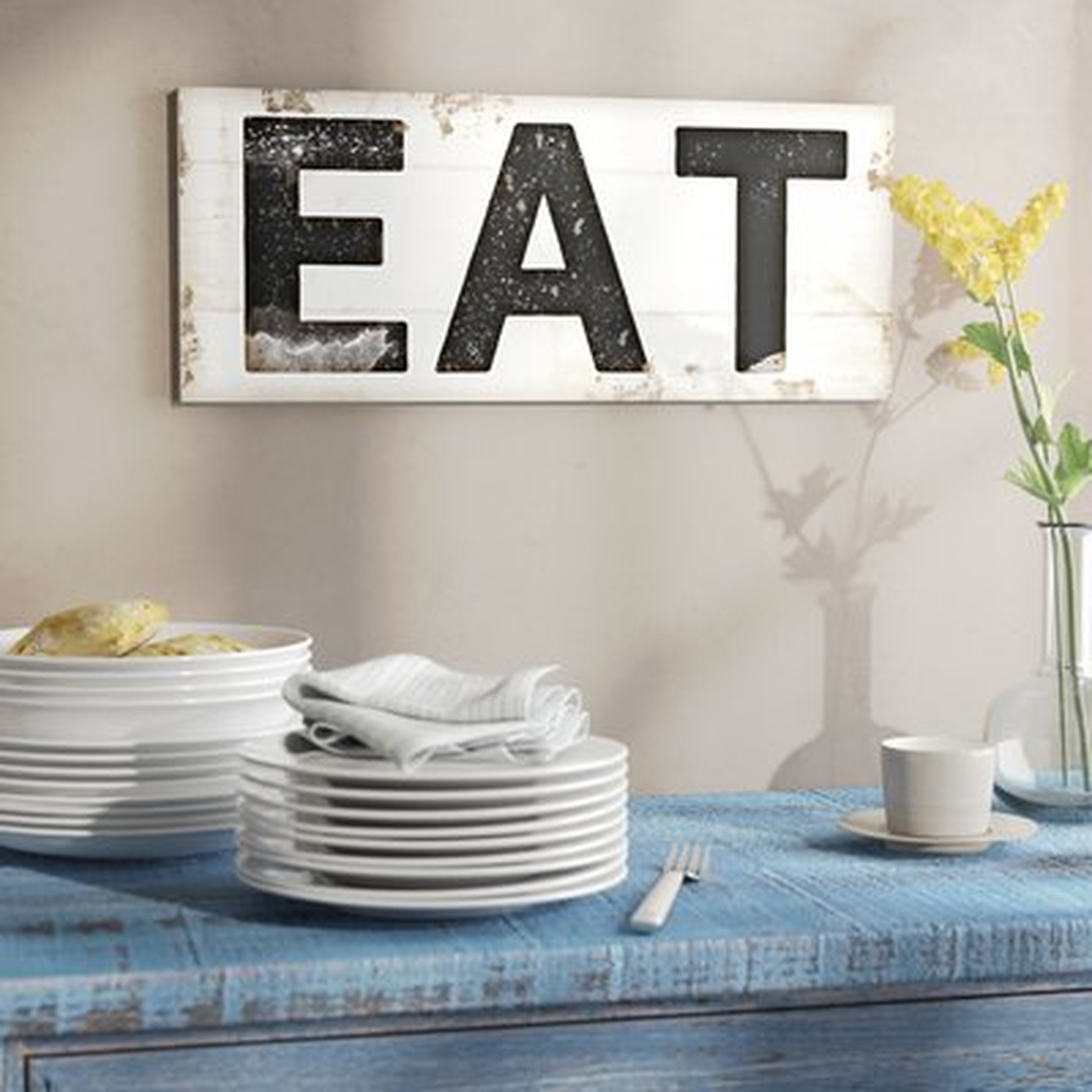 'Eat Typography Vintage Sign' Wrapped Canvas Textual Art on Canvas - Birch Lane
