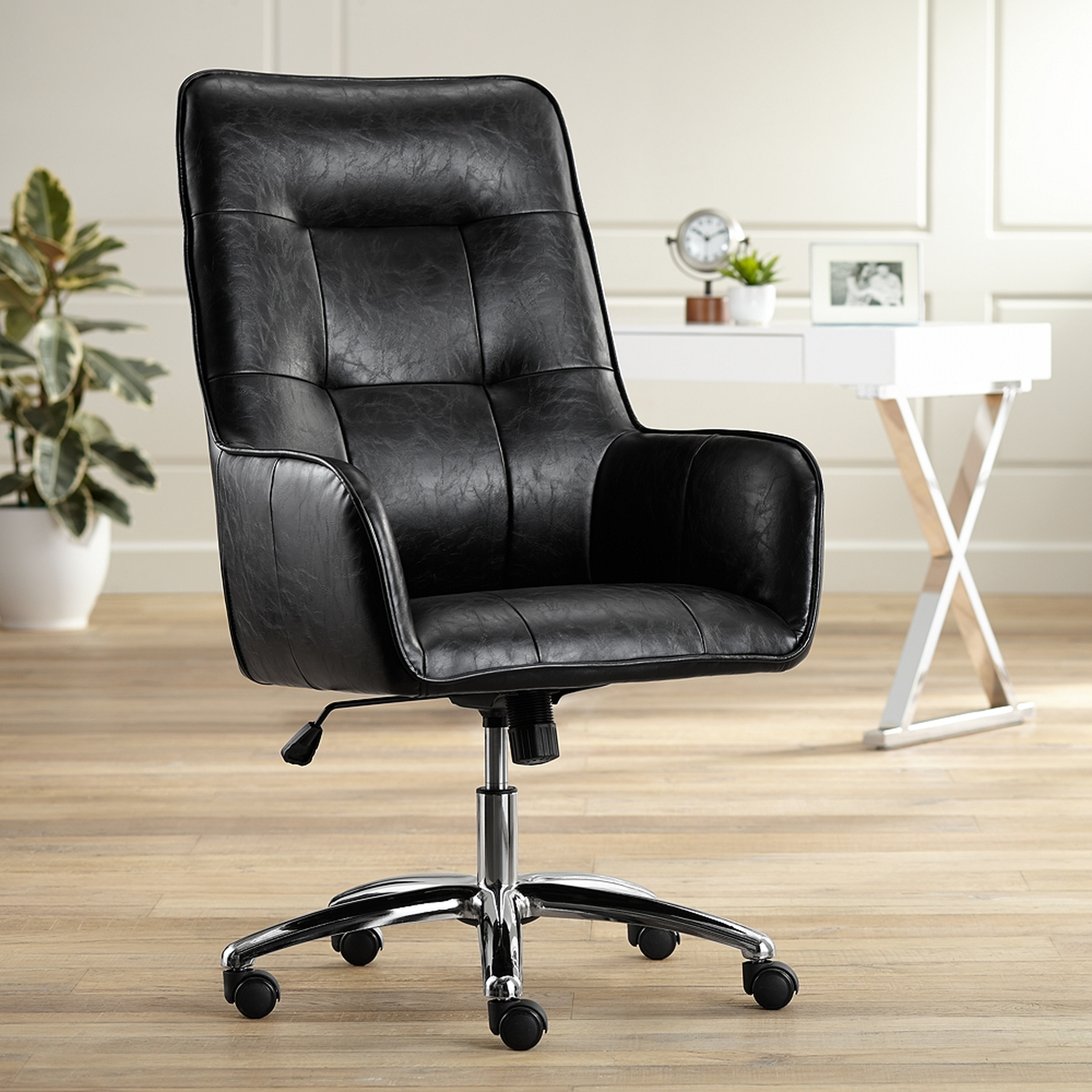 Javen Black Faux Leather Swivel Office Chair - Style # 63K79 - Lamps Plus