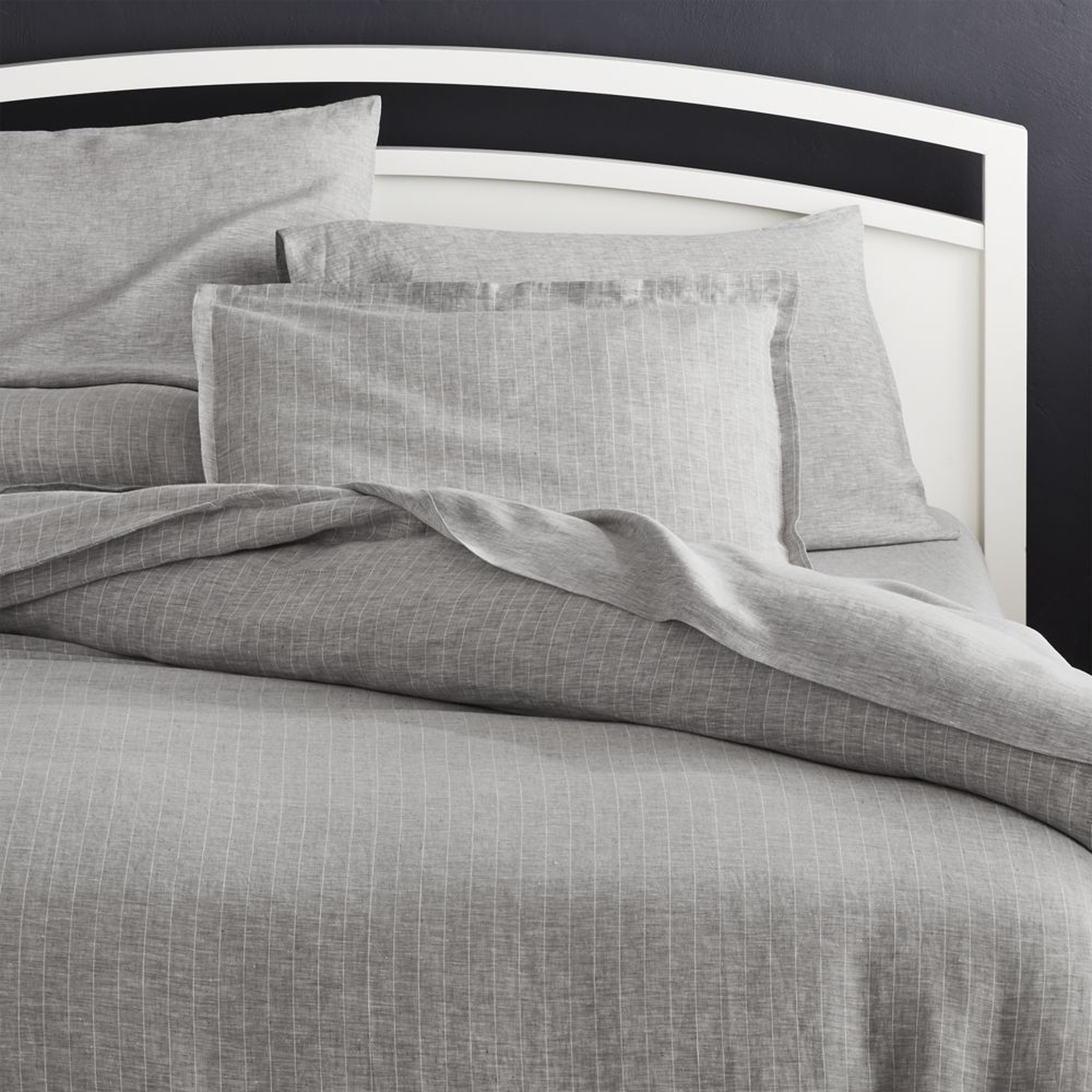 Linen Pinstripe Grey King Duvet Cover - Crate and Barrel