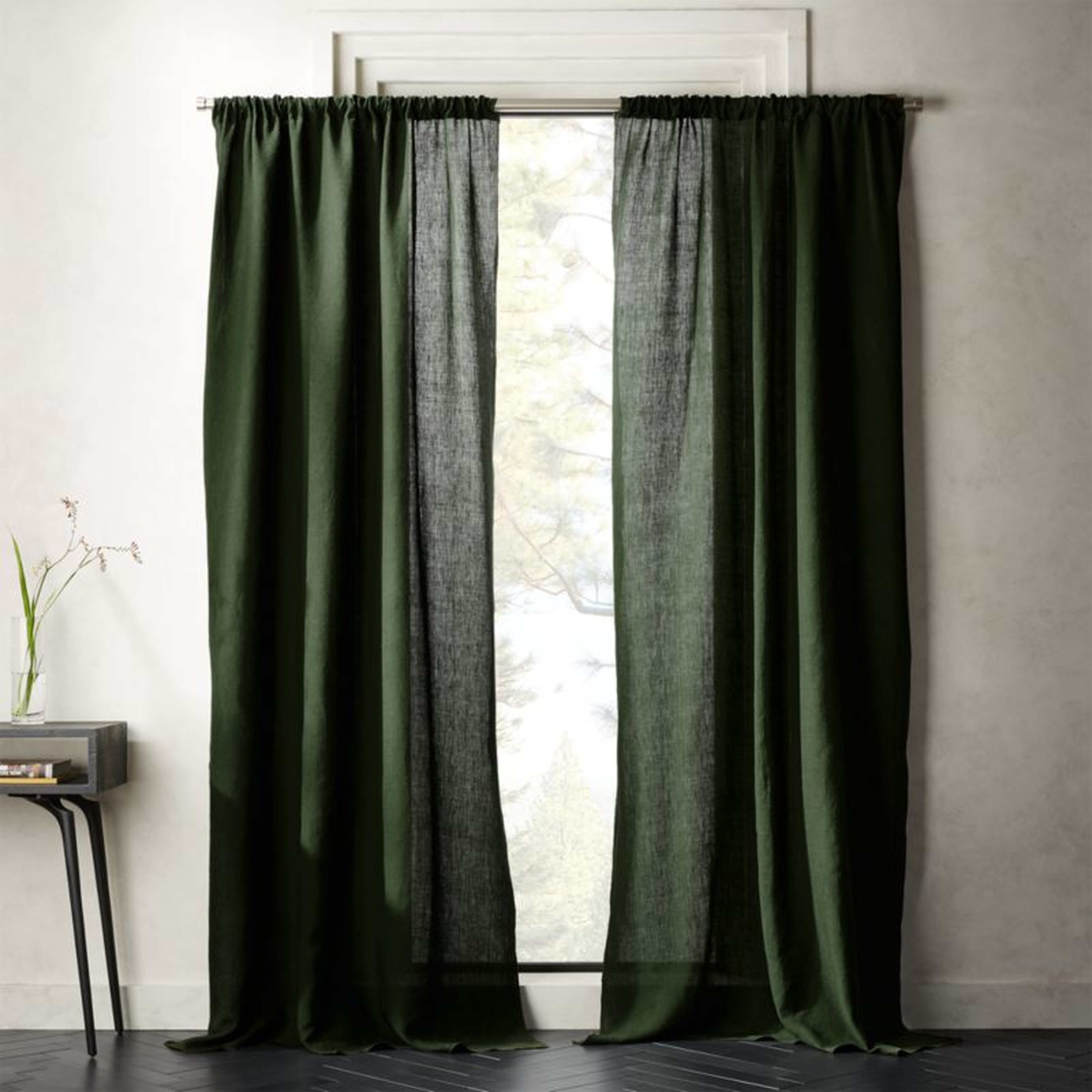 Forest Green Linen Curtain Panel 48"x84" - CB2