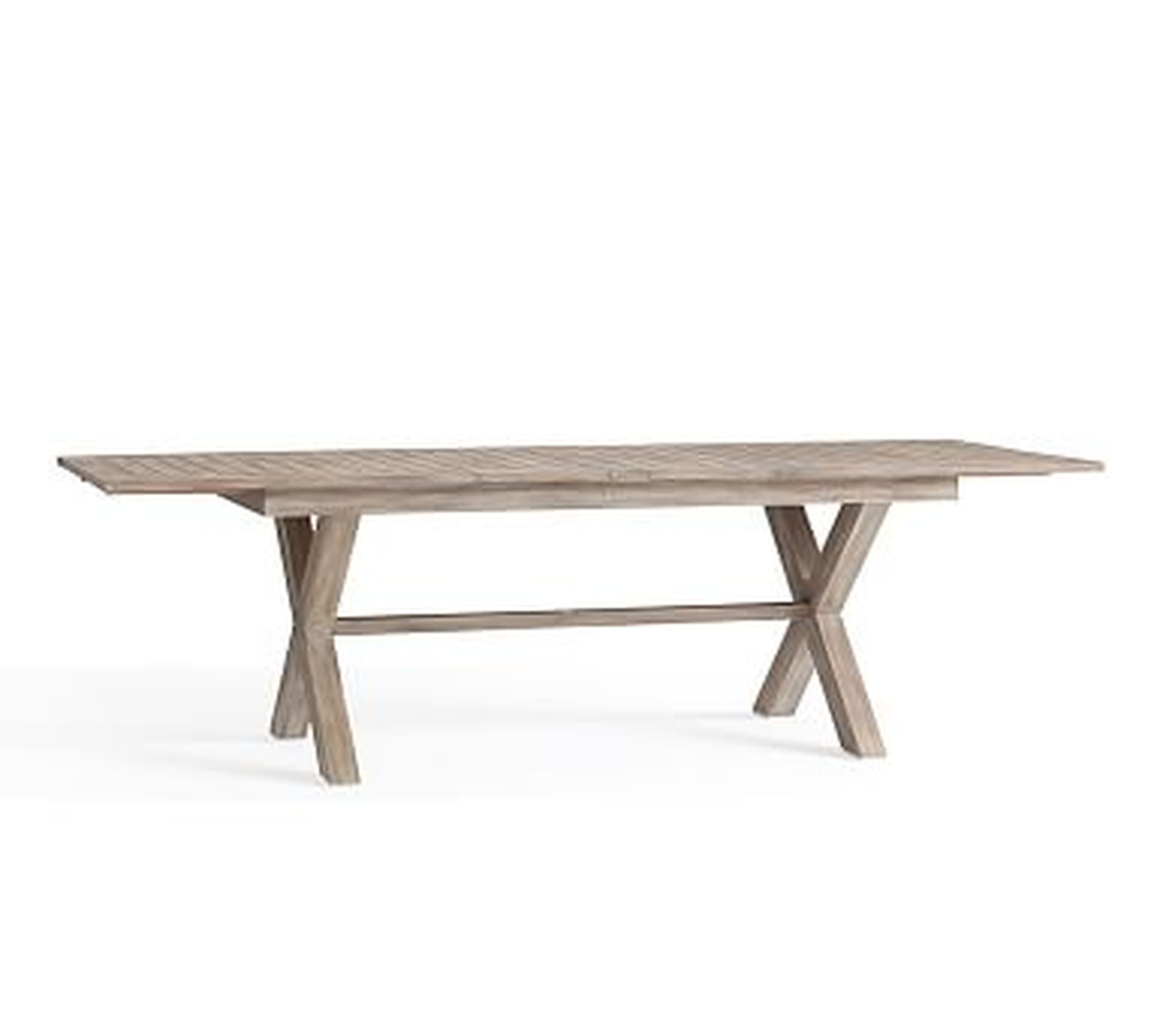 Indio X-Base Rectangular Extending Dining Table, Weathered Gray - Pottery Barn