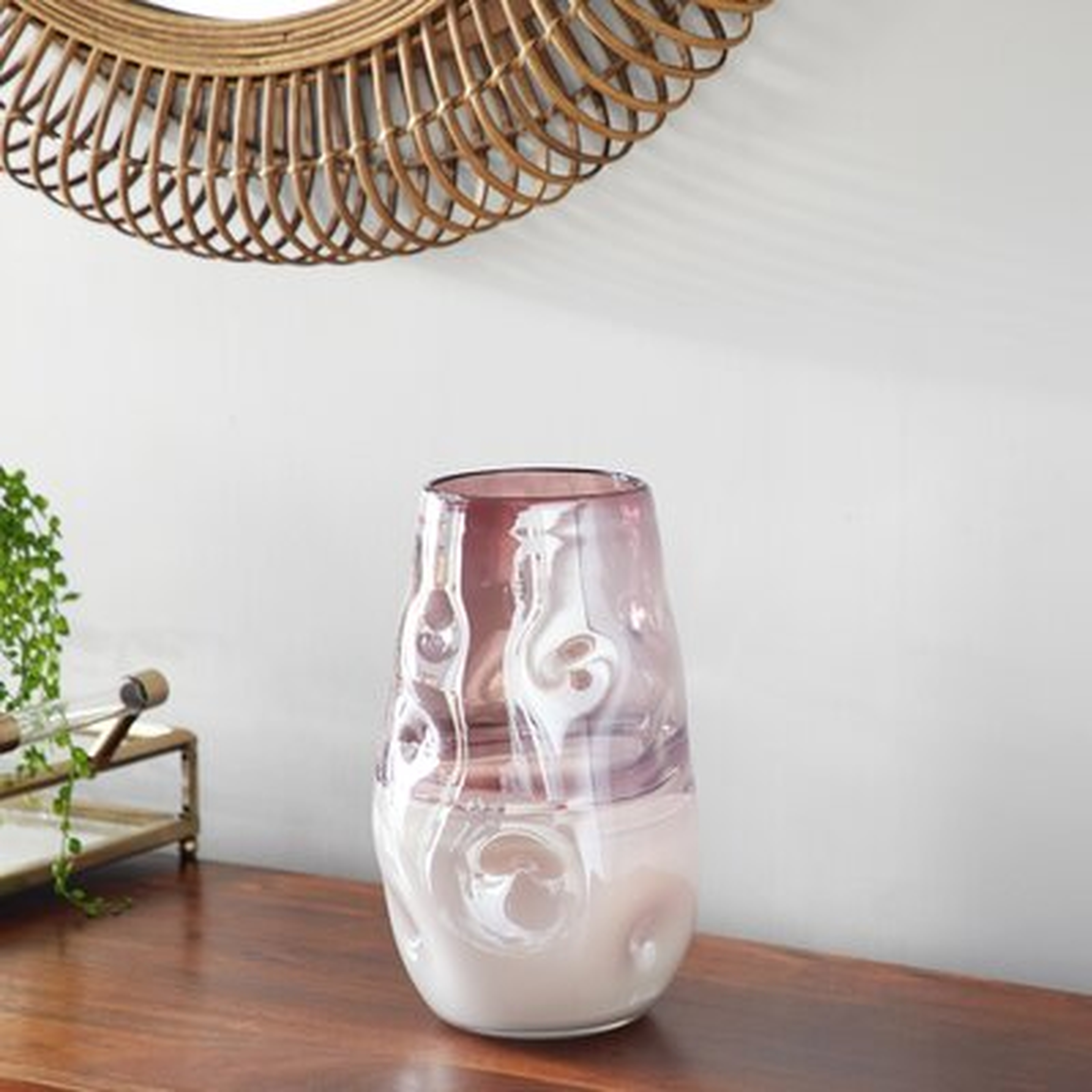 Small, Round Dimpled Translucent And Pastel Pink Vase, 6.25" X 11 - Wayfair