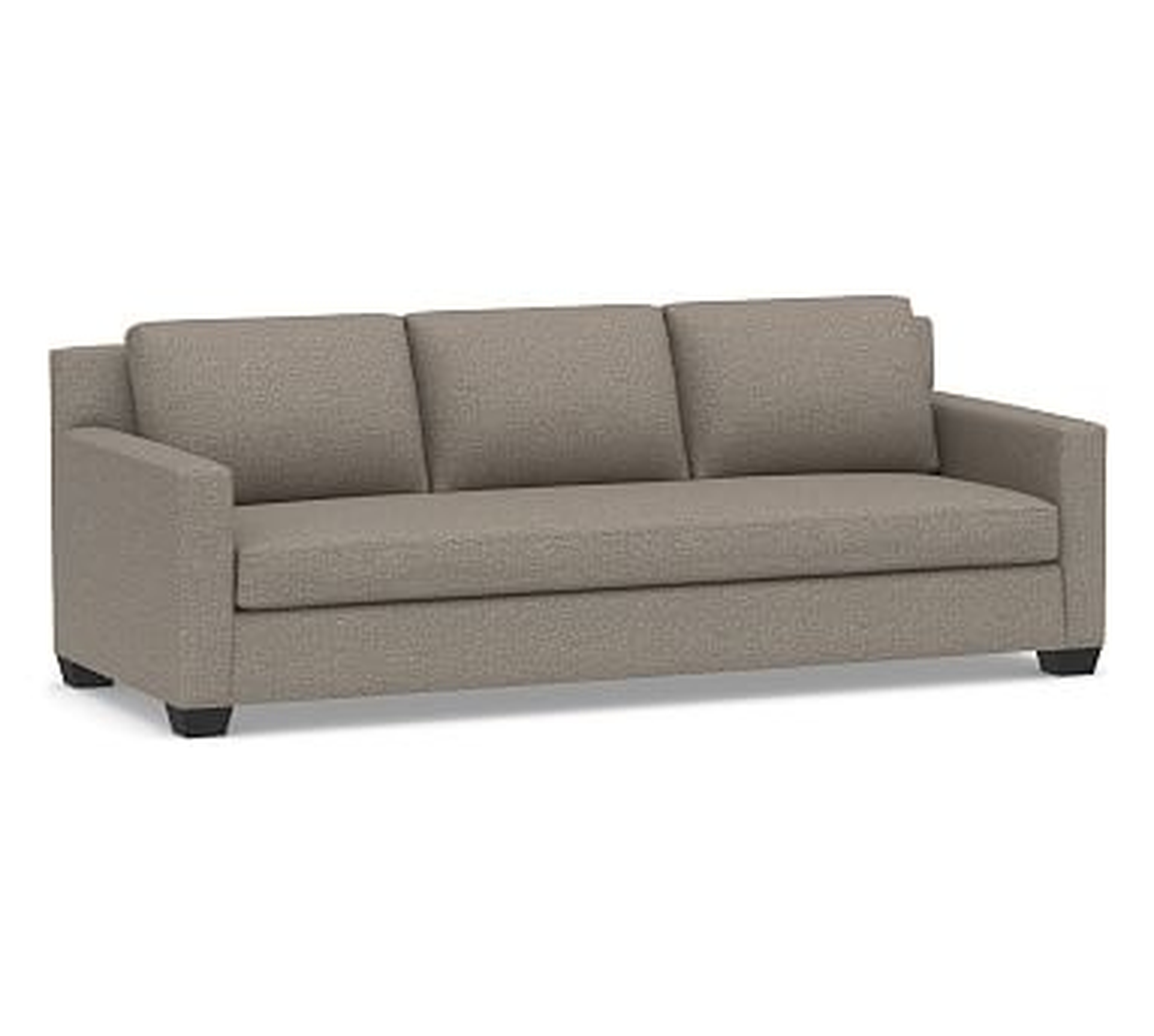York Square Arm Upholstered Grand Sofa 95.5" with Bench Cushion, Down Blend Wrapped Cushions, Performance Chateau Basketweave Light Gray - Pottery Barn