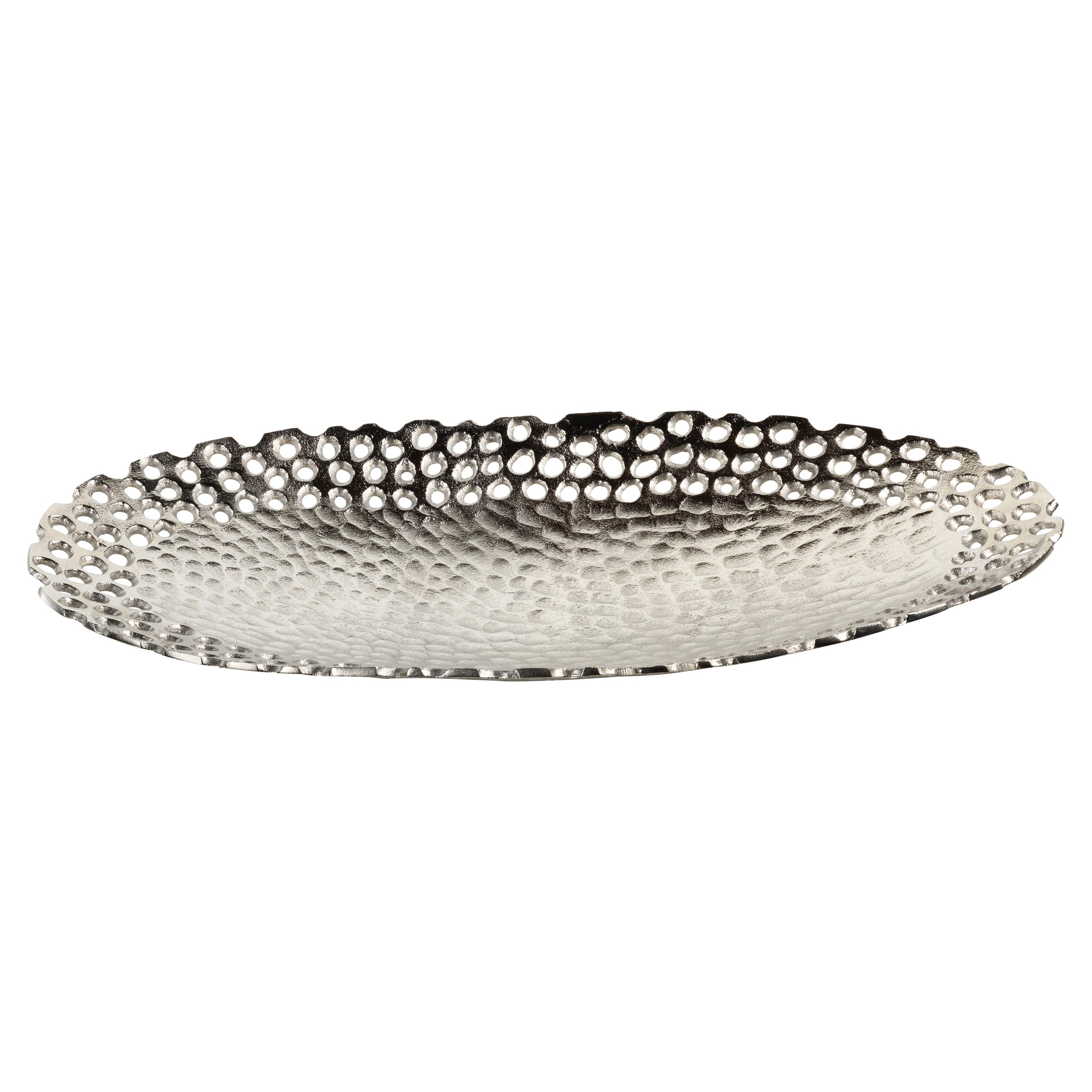 Roman Industrial Loft Hammered & Cut Out Grand Oval Decorative Silver Bowl, 26" - Kathy Kuo Home