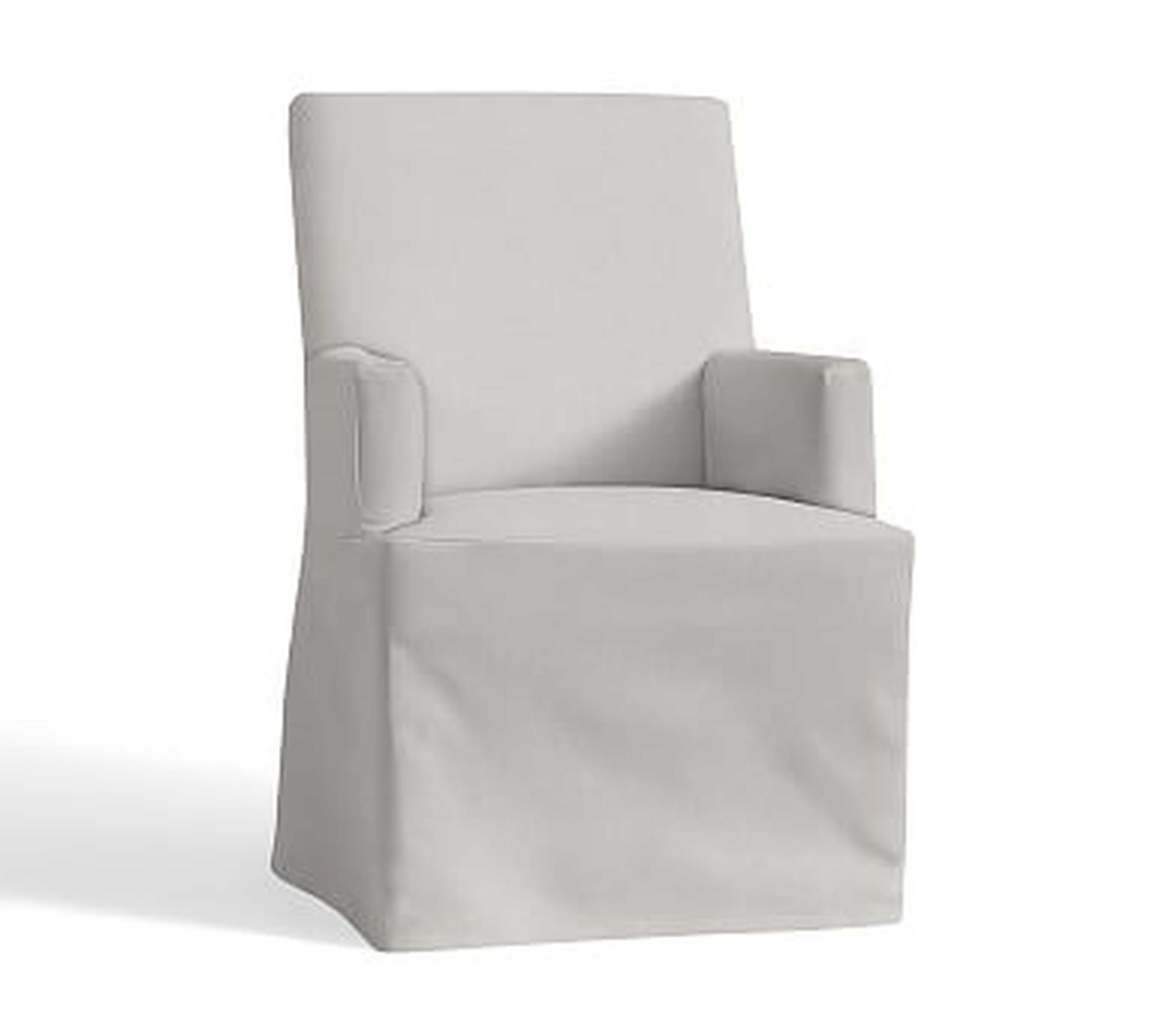 PB Comfort Square Arm Dining Long Slipcovered Armchair, Performance Heathered Tweed Ivory - Pottery Barn