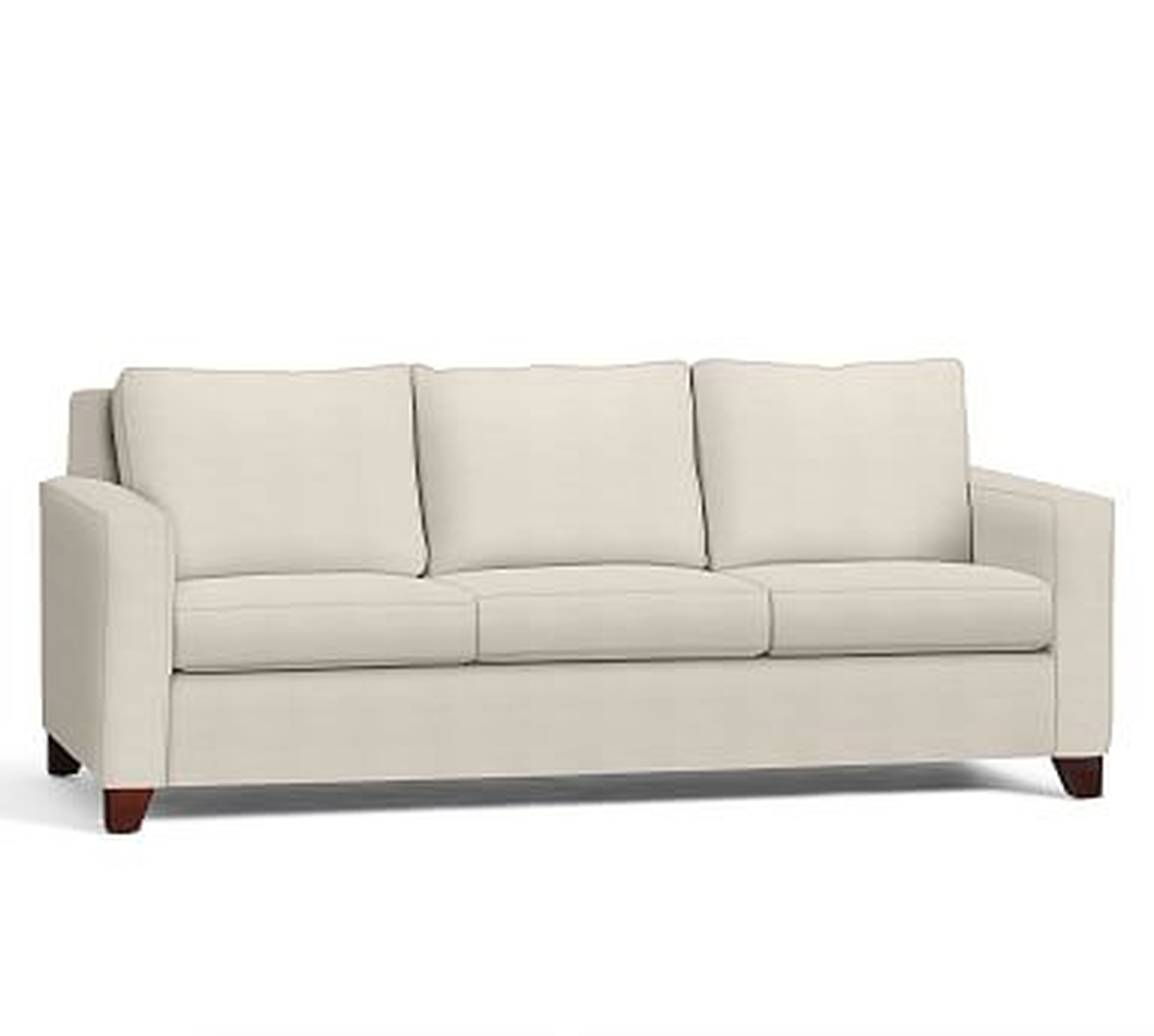 Cameron Square Arm Upholstered Grand Sofa 96", Polyester Wrapped Cushions, Sunbrella(R) Performance Sahara Weave Ivory - Pottery Barn