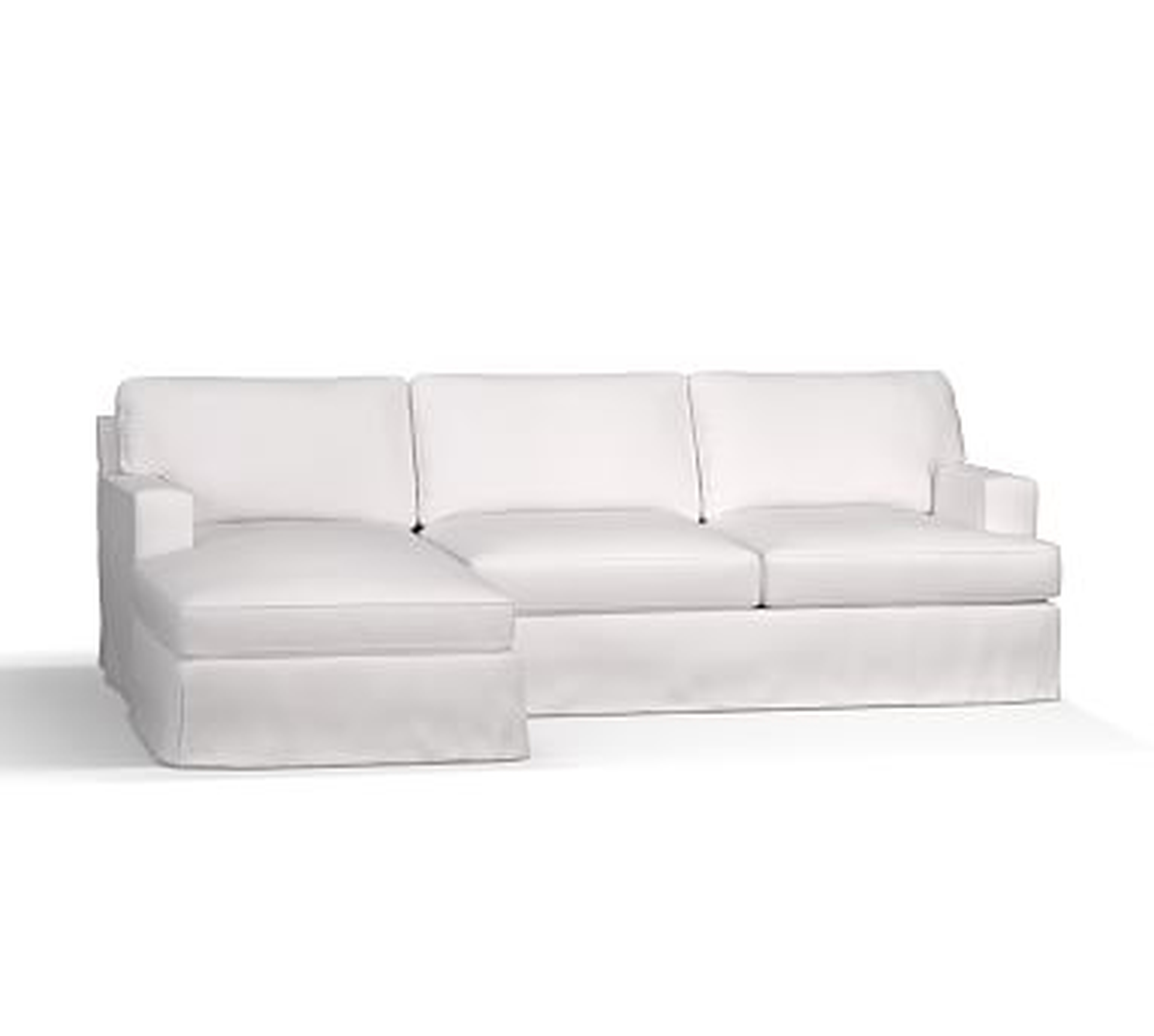 Townsend Square Arm Slipcovered Right Chaise Sofa Sectional, Polyester Wrapped Cushions, Twill White - Pottery Barn