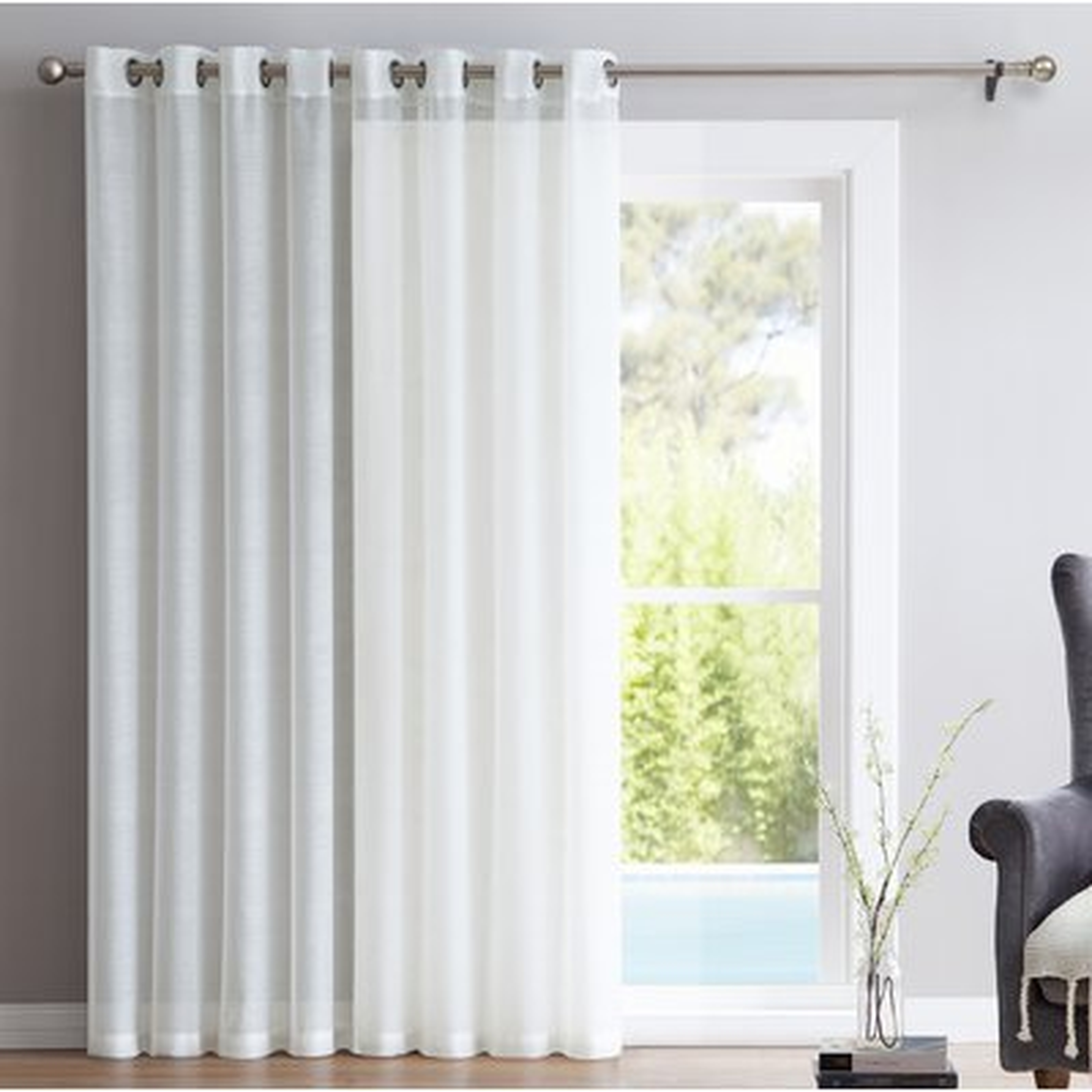 Patio Door Solid Semi-Sheer Grommet Single Curtain Panel - Birch Lane
