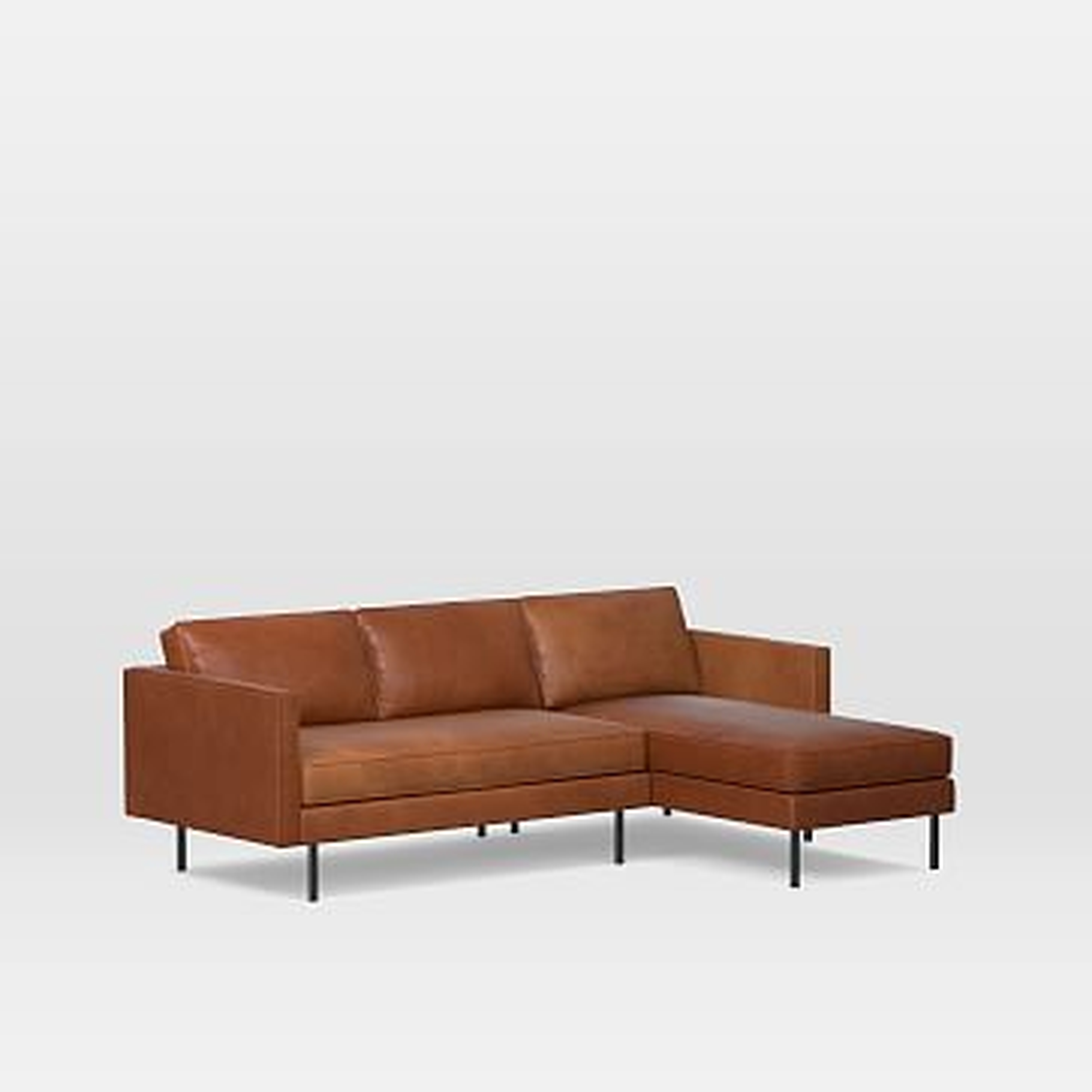 Axel Chaise Sectional, Left Arm Sofa, Right Arm Chaise, Leather, Saddle, Metal - West Elm