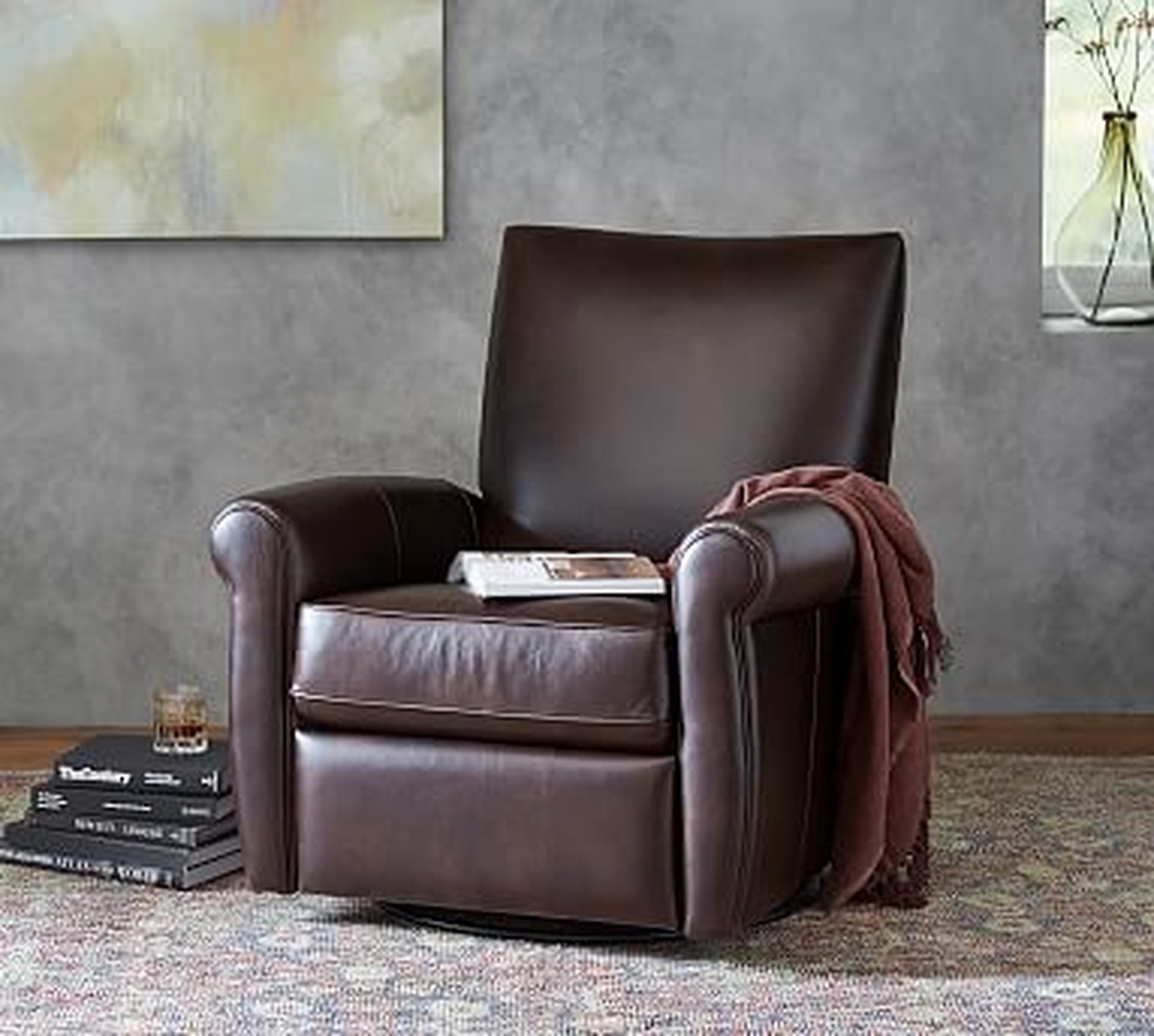 Grayson Leather Recliner, Polyester Wrapped Cushions, Legacy Tobacco - Pottery Barn