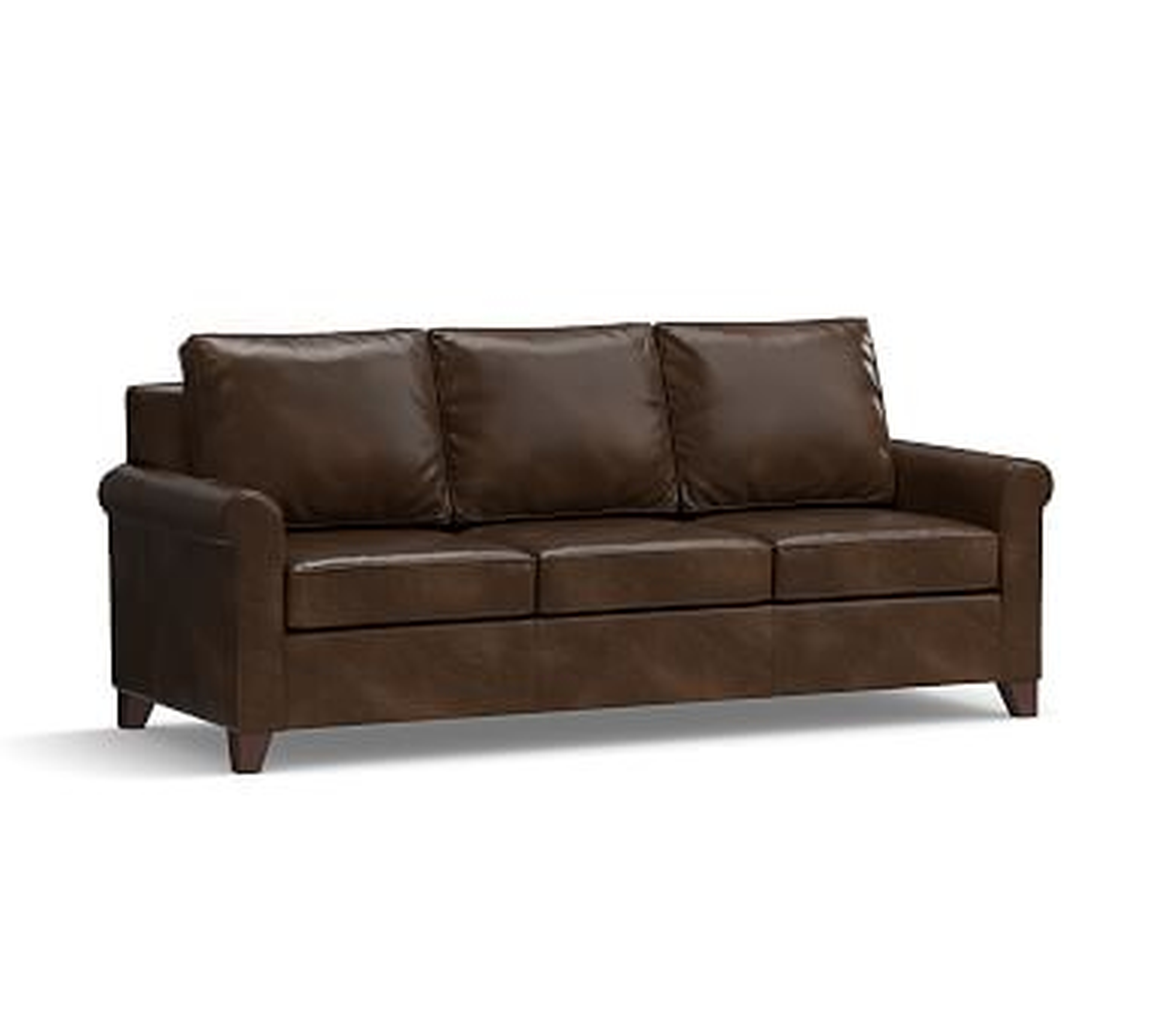 Cameron Roll Arm Leather Sofa 90.5", Polyester Wrapped Cushions, Leather Vintage Cocoa - Pottery Barn