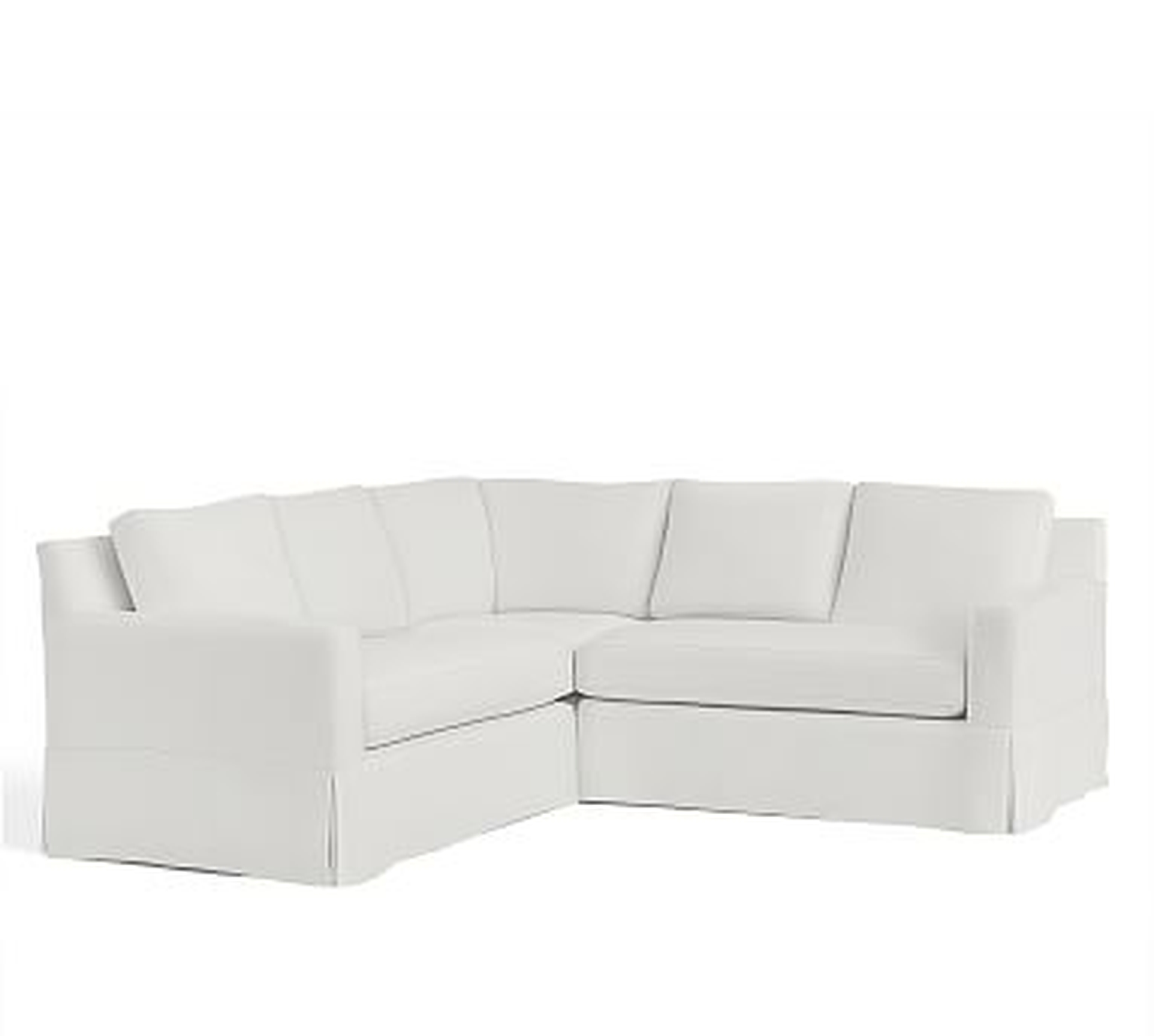York Slope Arm Slipcovered 3-Piece L-Shaped Corner Sectional, Down Blend Wrapped Cushions, Performance everydaylinen(TM) Ivory - Pottery Barn