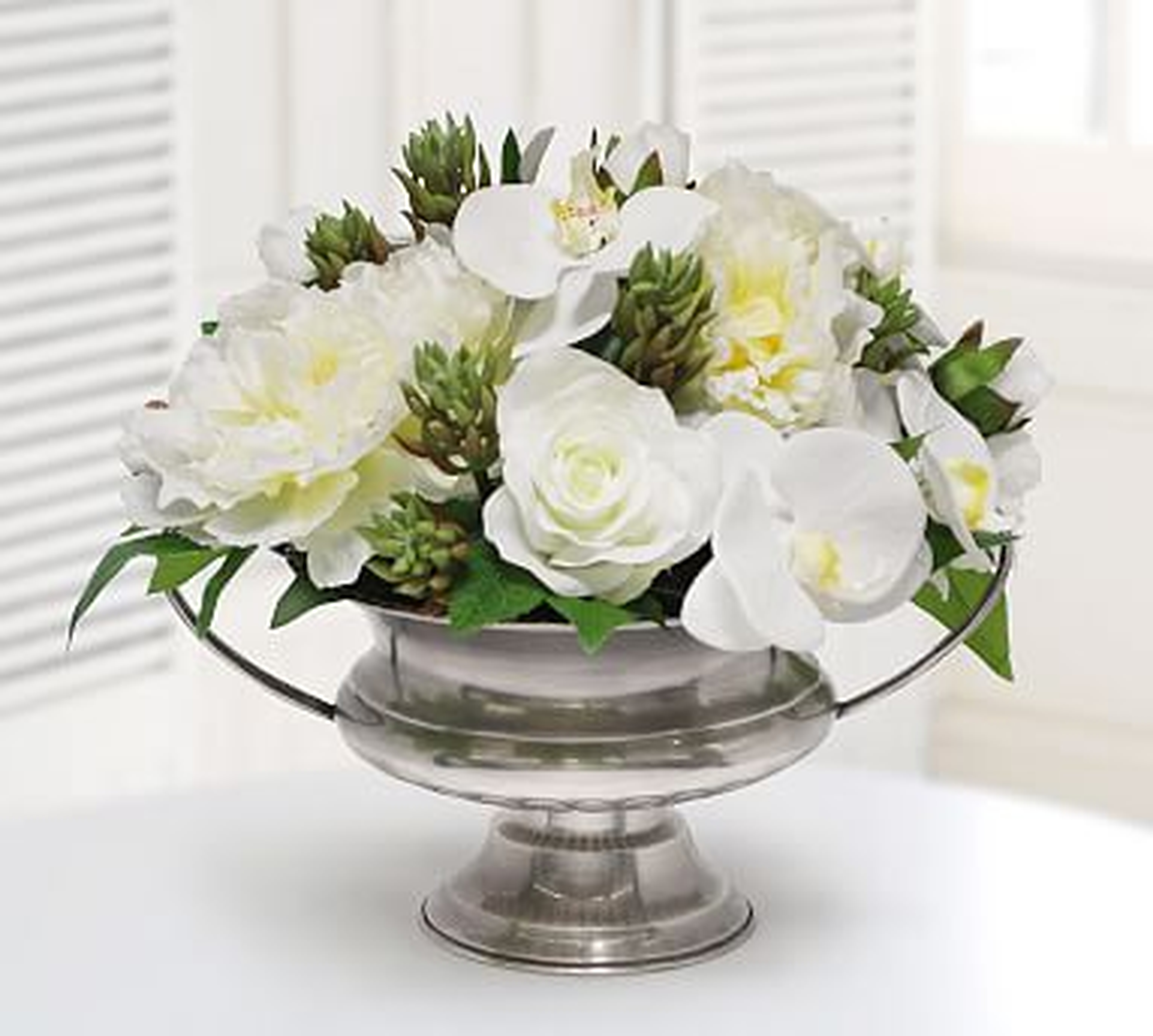 Faux Orchid And Succulent In Silver Bowl - Pottery Barn