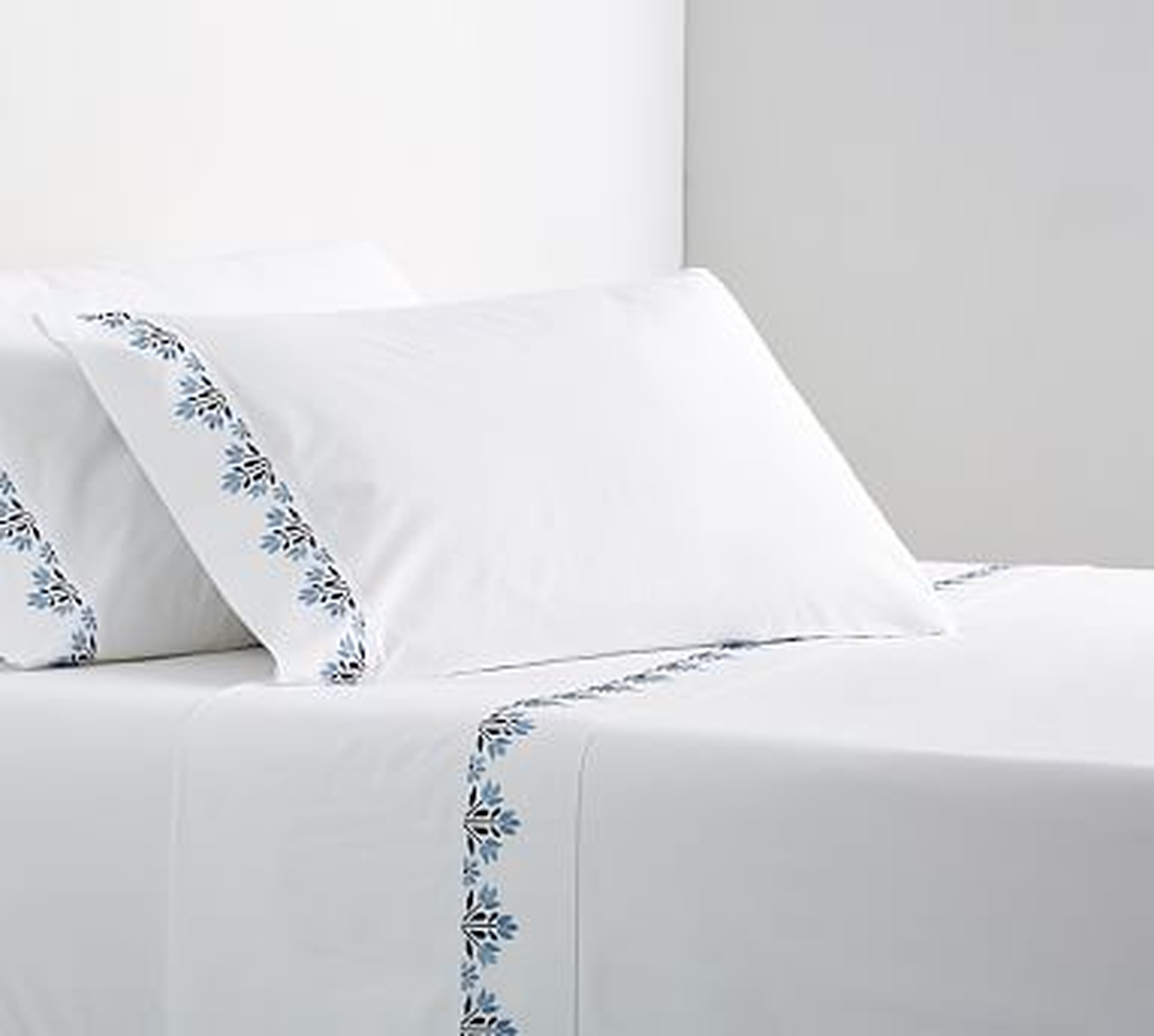 Blossom Embroidered Organic Percale Sheet Set, Queen, Cool Multi - Pottery Barn