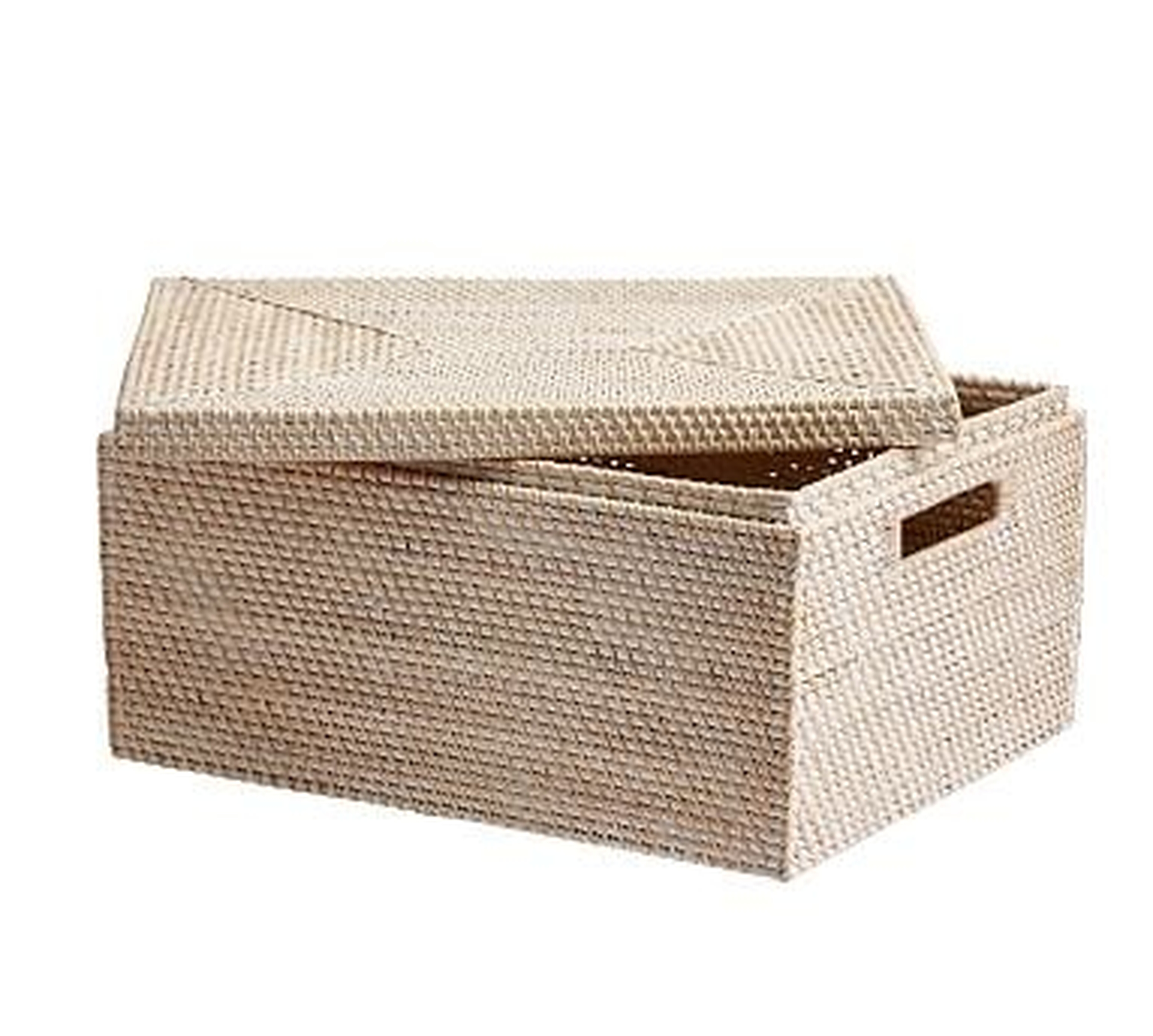 Tava Woven Lidded Basket, Medium, Whitewash - Pottery Barn
