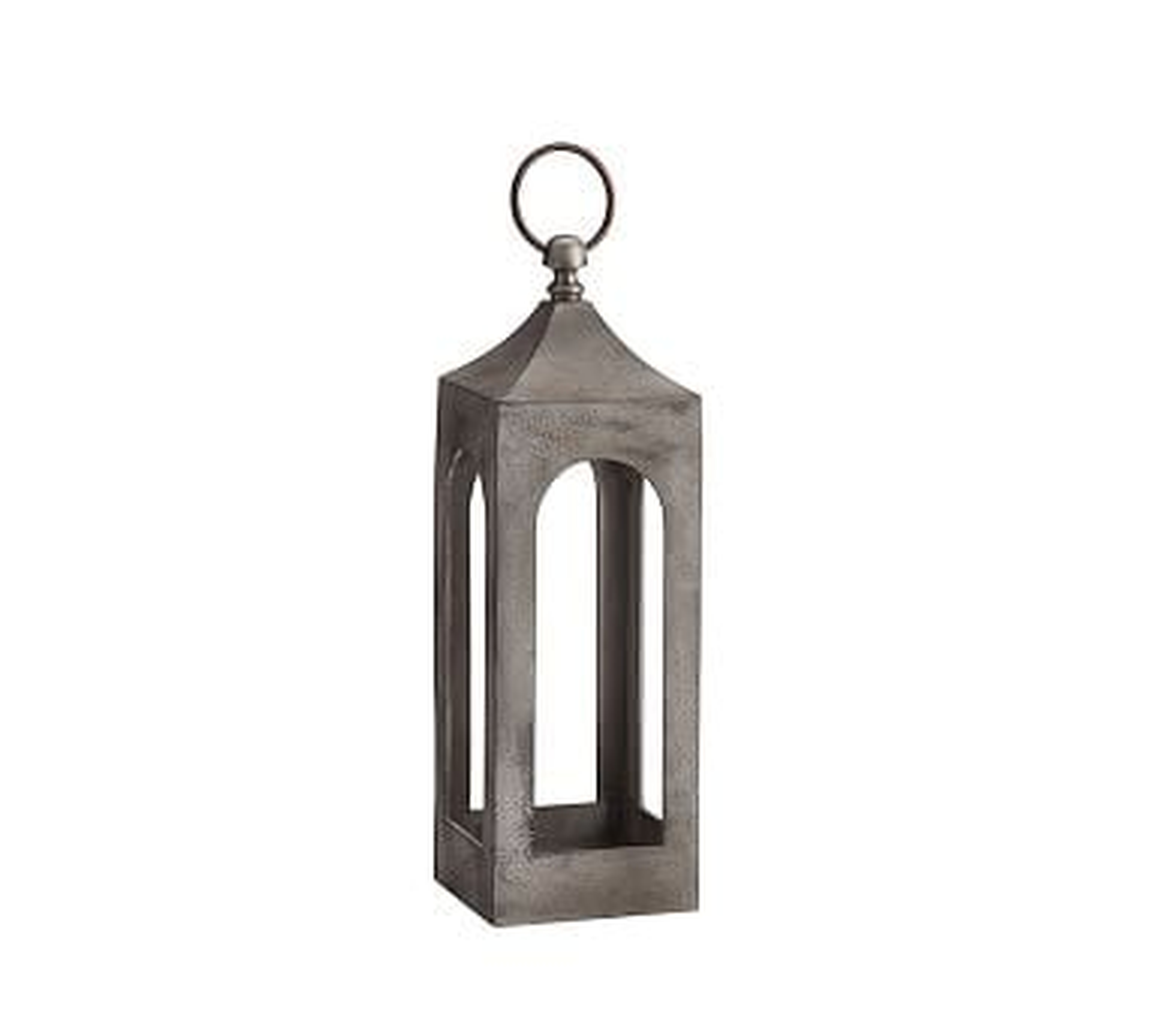 Caleb Handcrafted Metal Indoor/Outdoor Lantern, White Weathered, Small - Pottery Barn
