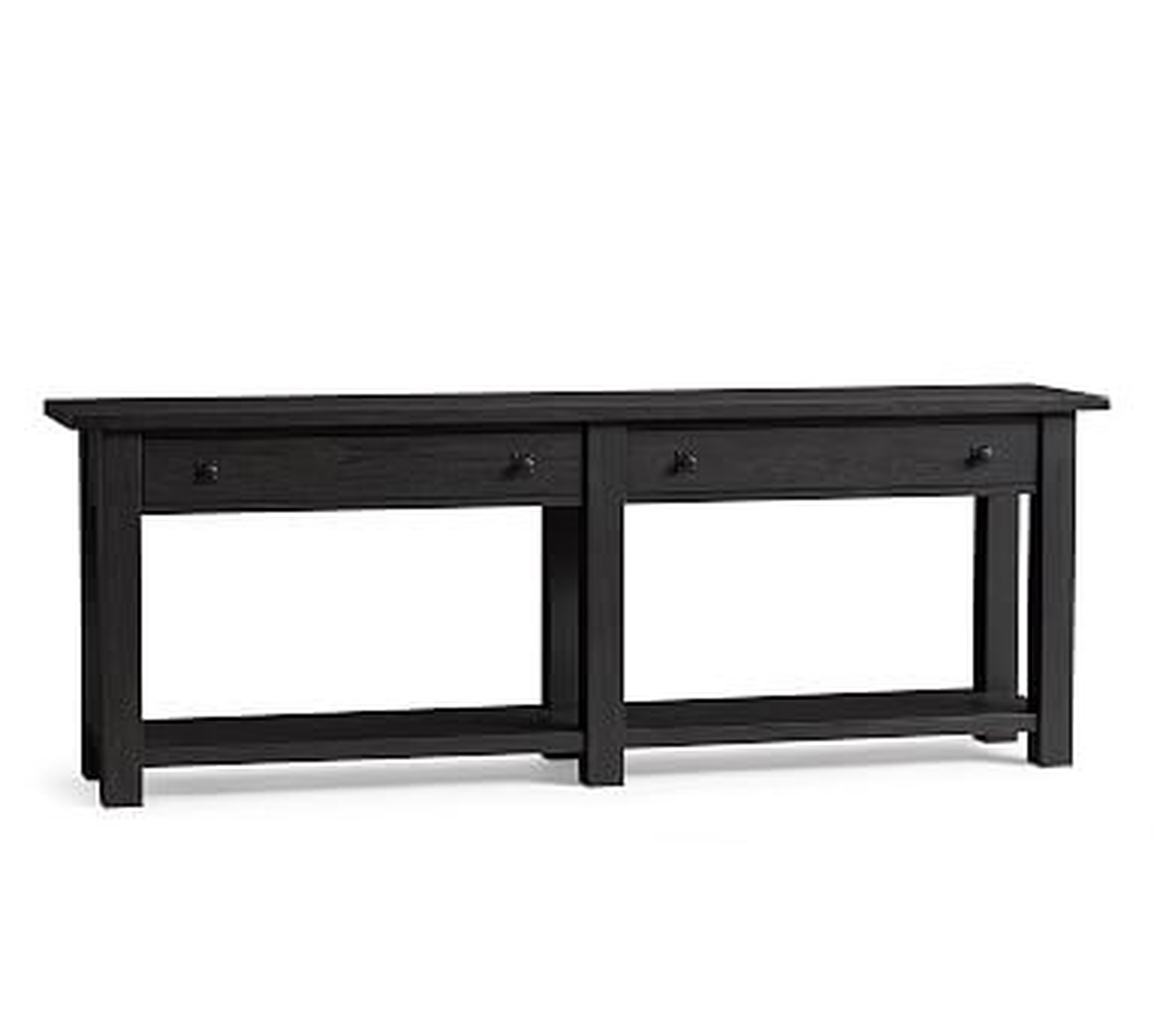 Benchwright 83" Wood Console Table with Drawers, Blackened Oak - Pottery Barn