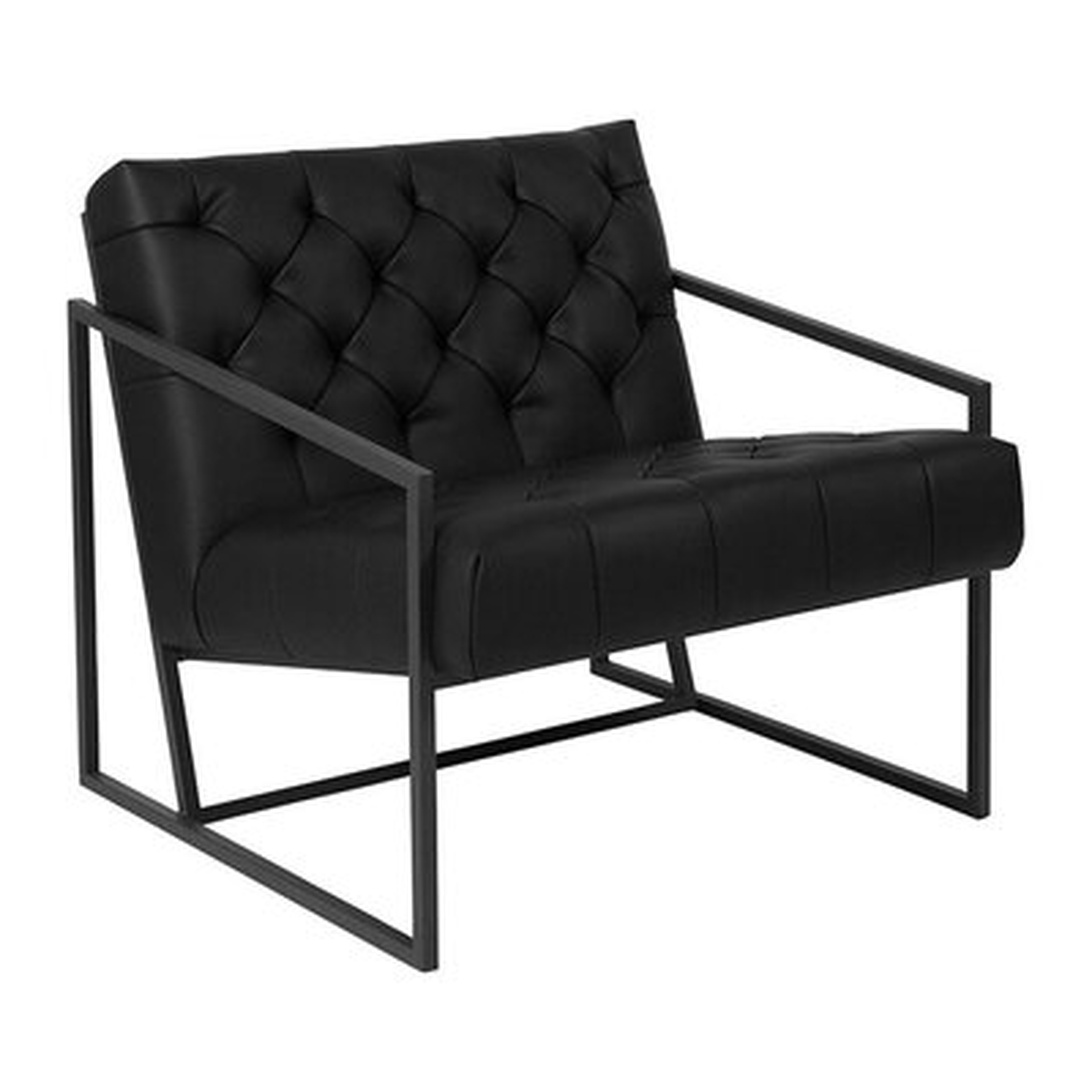 George Oliver Transitional Black Leather Tufted Lounge Chair - Wayfair