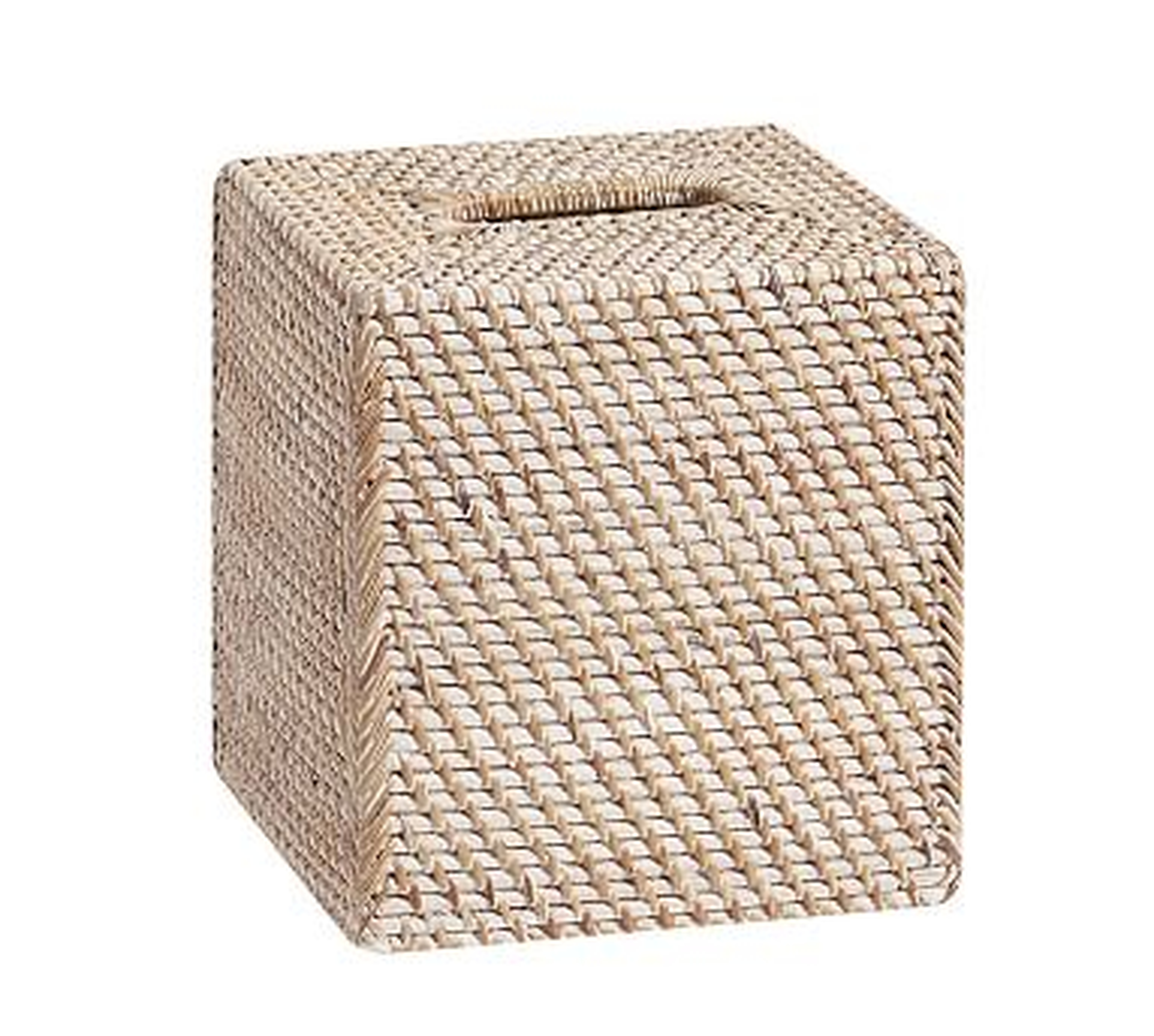 Tava Handwoven Rattan Tissue Box Cover, White Wash - Pottery Barn