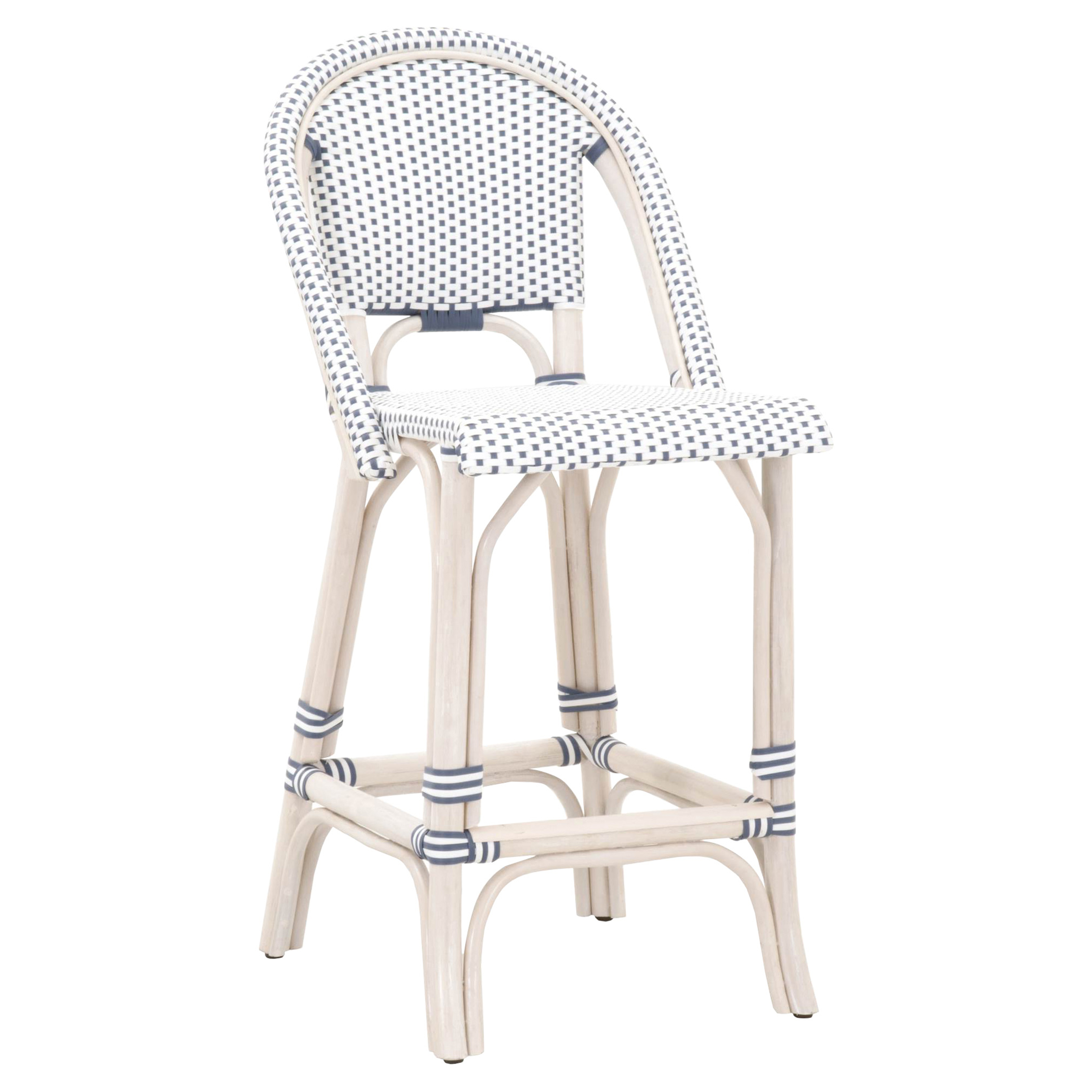 Peter Global Bazaar Woven White Wash Rattan Outdoor Counter Stool - Set of 2 - Kathy Kuo Home