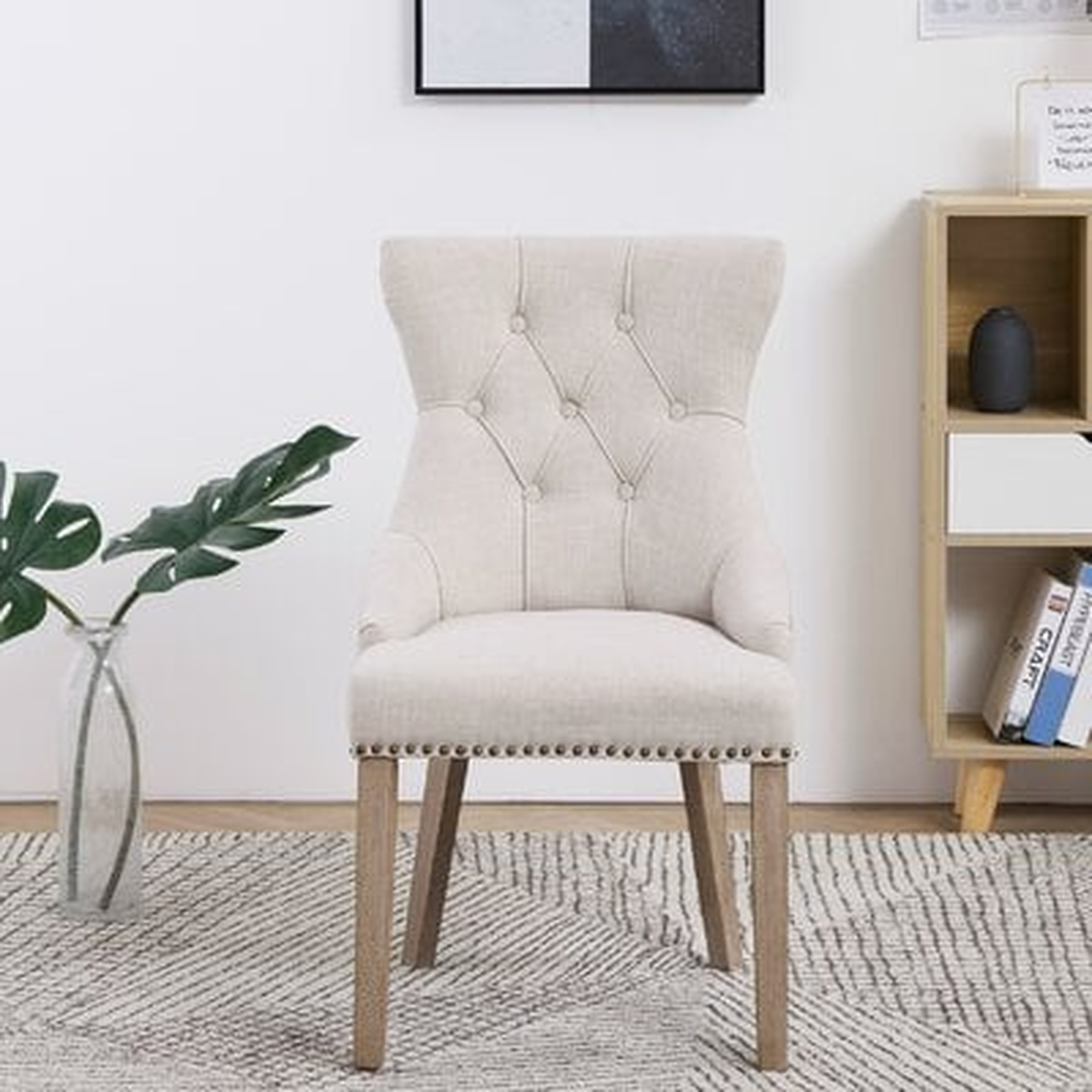 High Back Tufted Parsons Upholstered Padded Dining Room Chairs Side  Solid Wood-Accent Nail Trim   Linen Beige (Set of 2) - Wayfair
