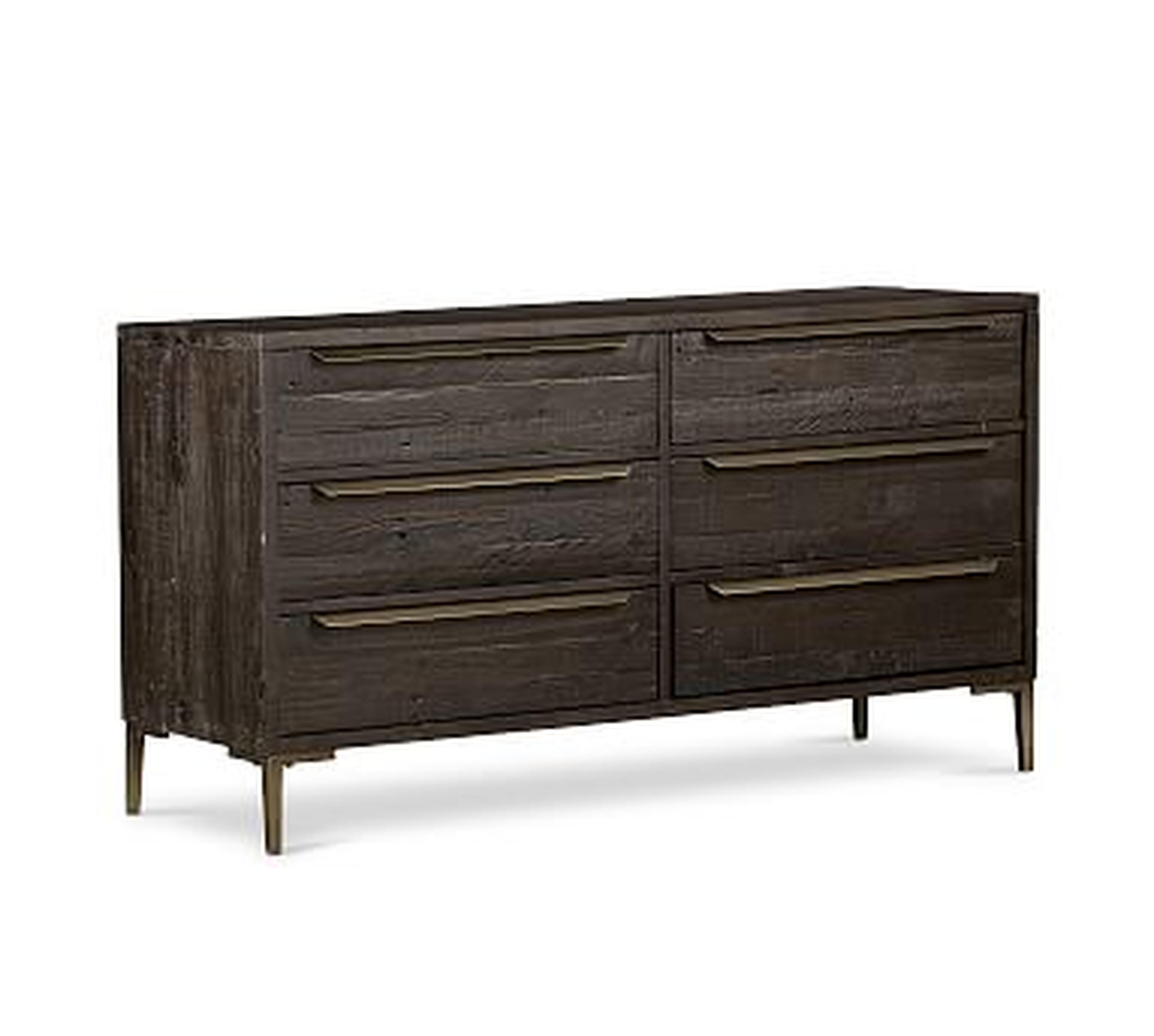 Braden Reclaimed Wood Extra Wide Dresser, Dark Carbon/Antique Brass - Pottery Barn