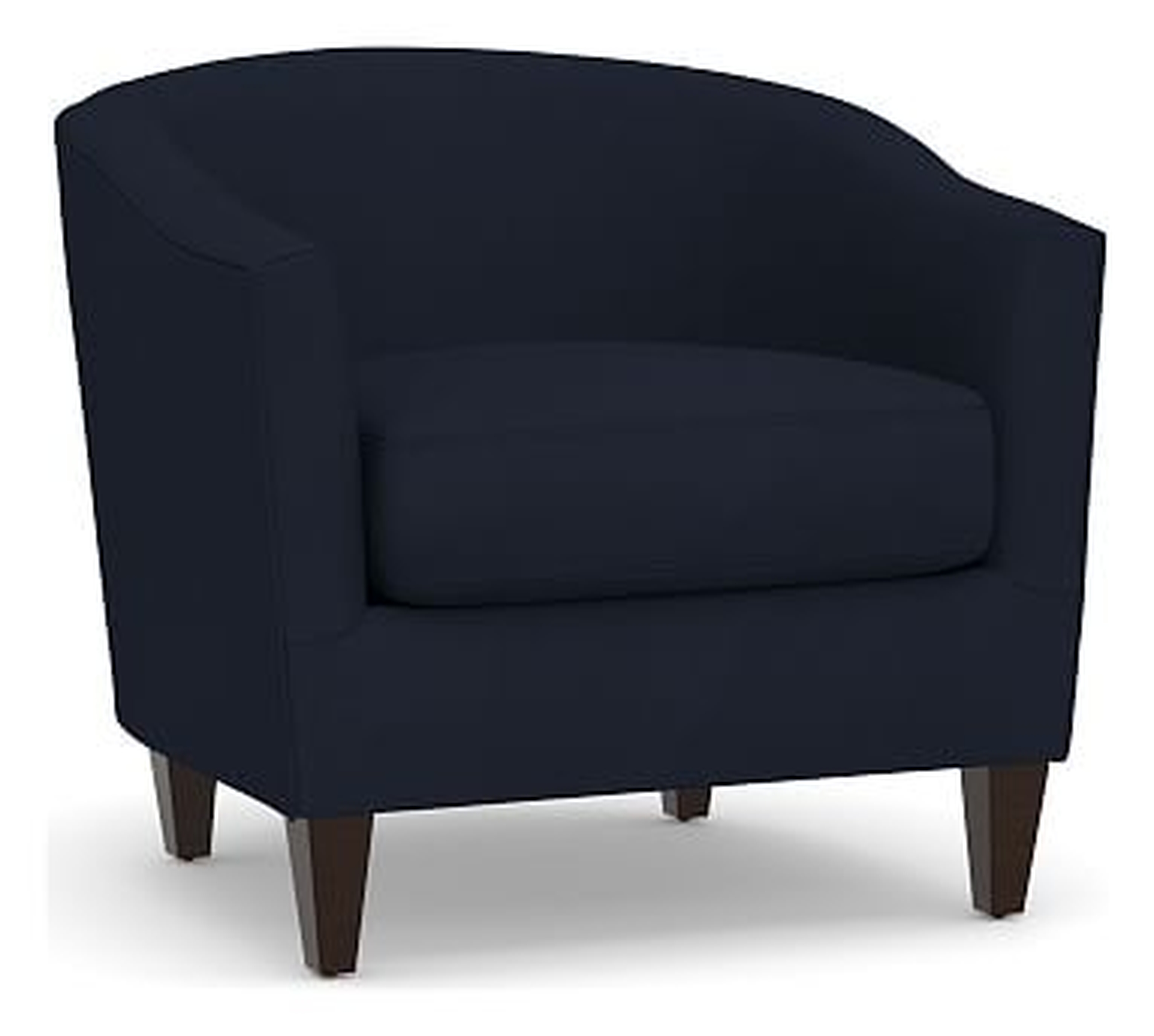 Harlow Upholstered Armchair, Polyester Wrapped Cushions, Twill Cadet Navy - Pottery Barn