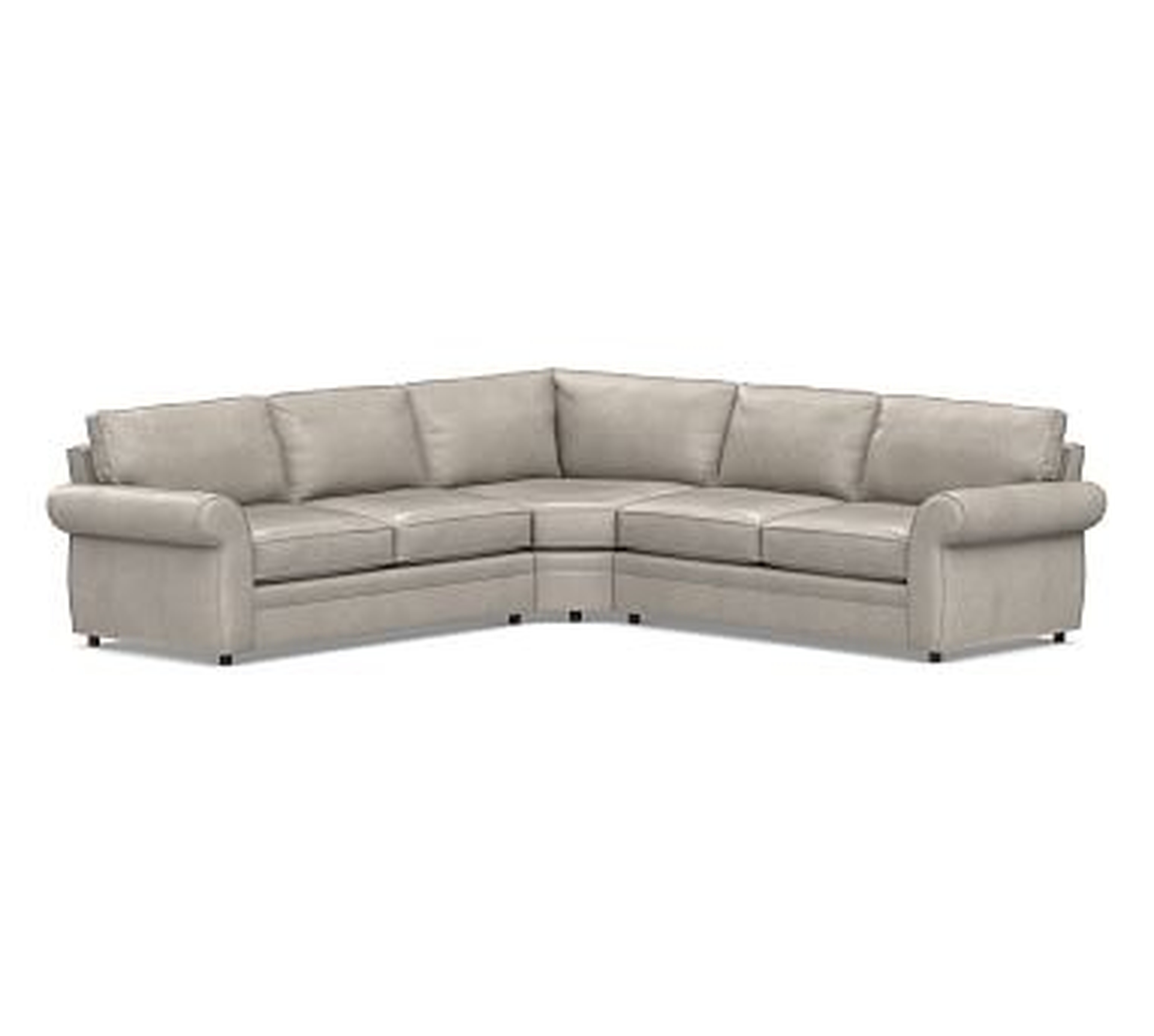 Pearce Roll Arm Leather 3-Piece L-Shaped Wedge Sectional, Polyester Wrapped Cushions, Statesville Pebble - Pottery Barn