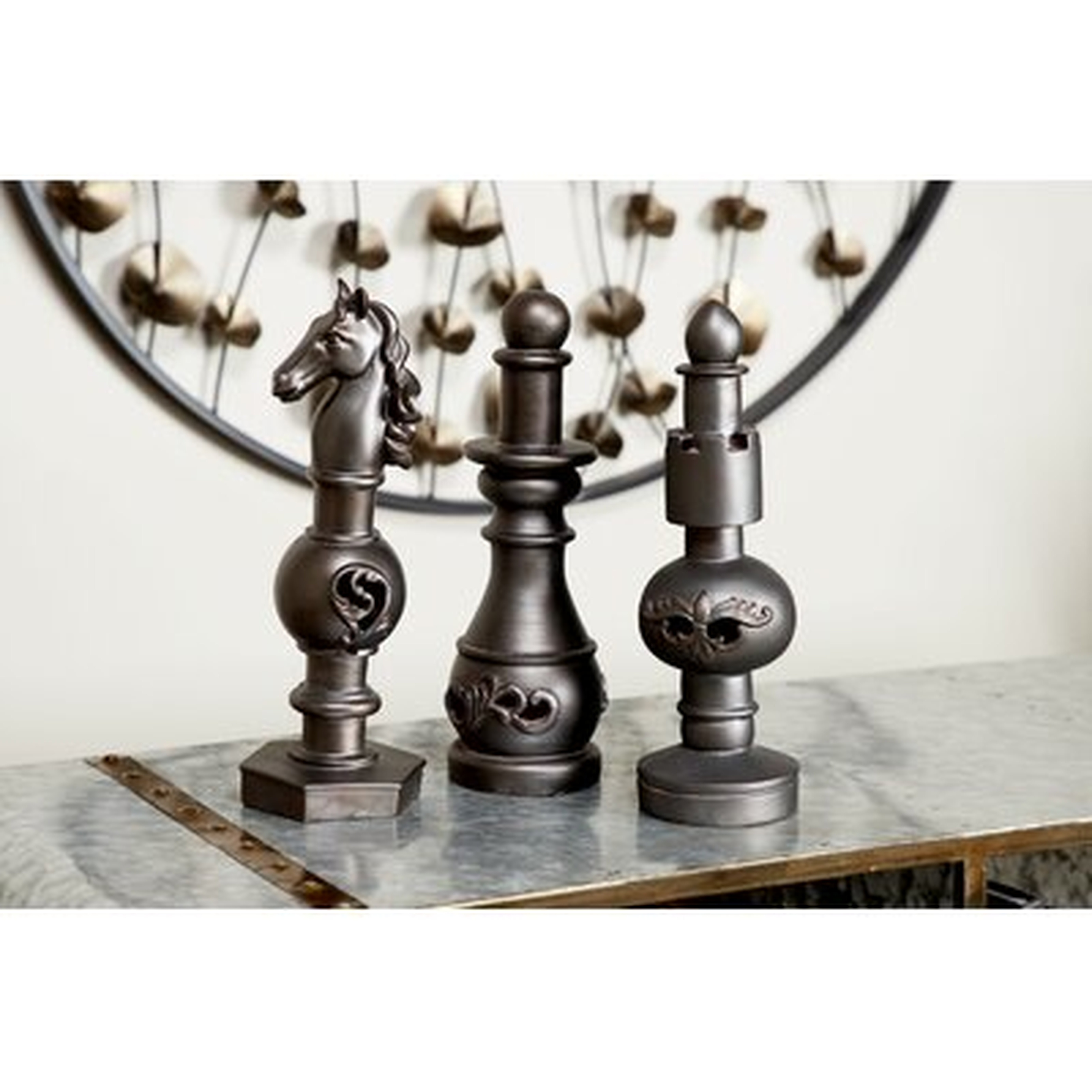 3 Piece Haddad Chess Finials Table Decor Sculpture Set - Wayfair